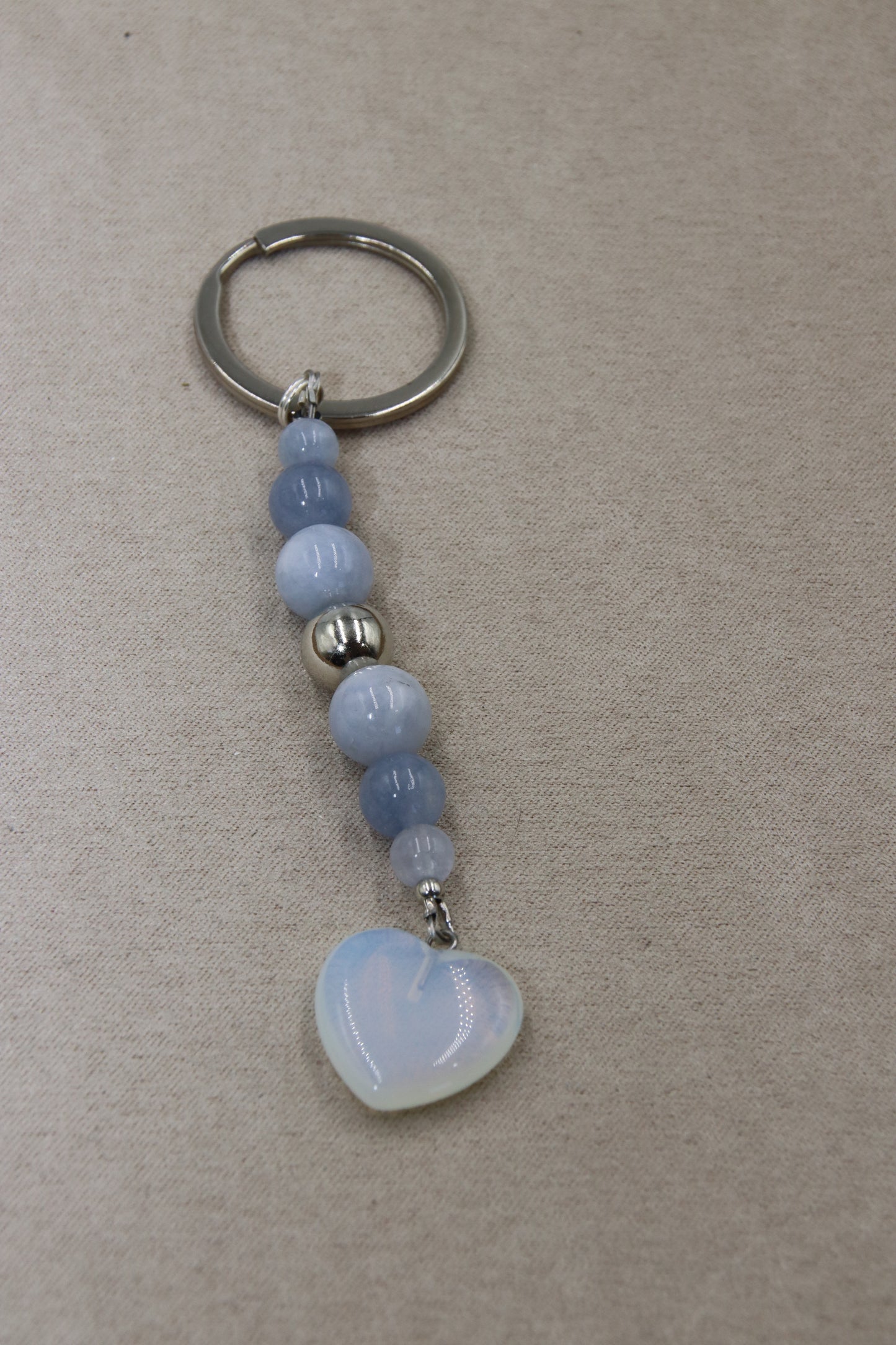 Aquamarine Stone, Keychain, Silver