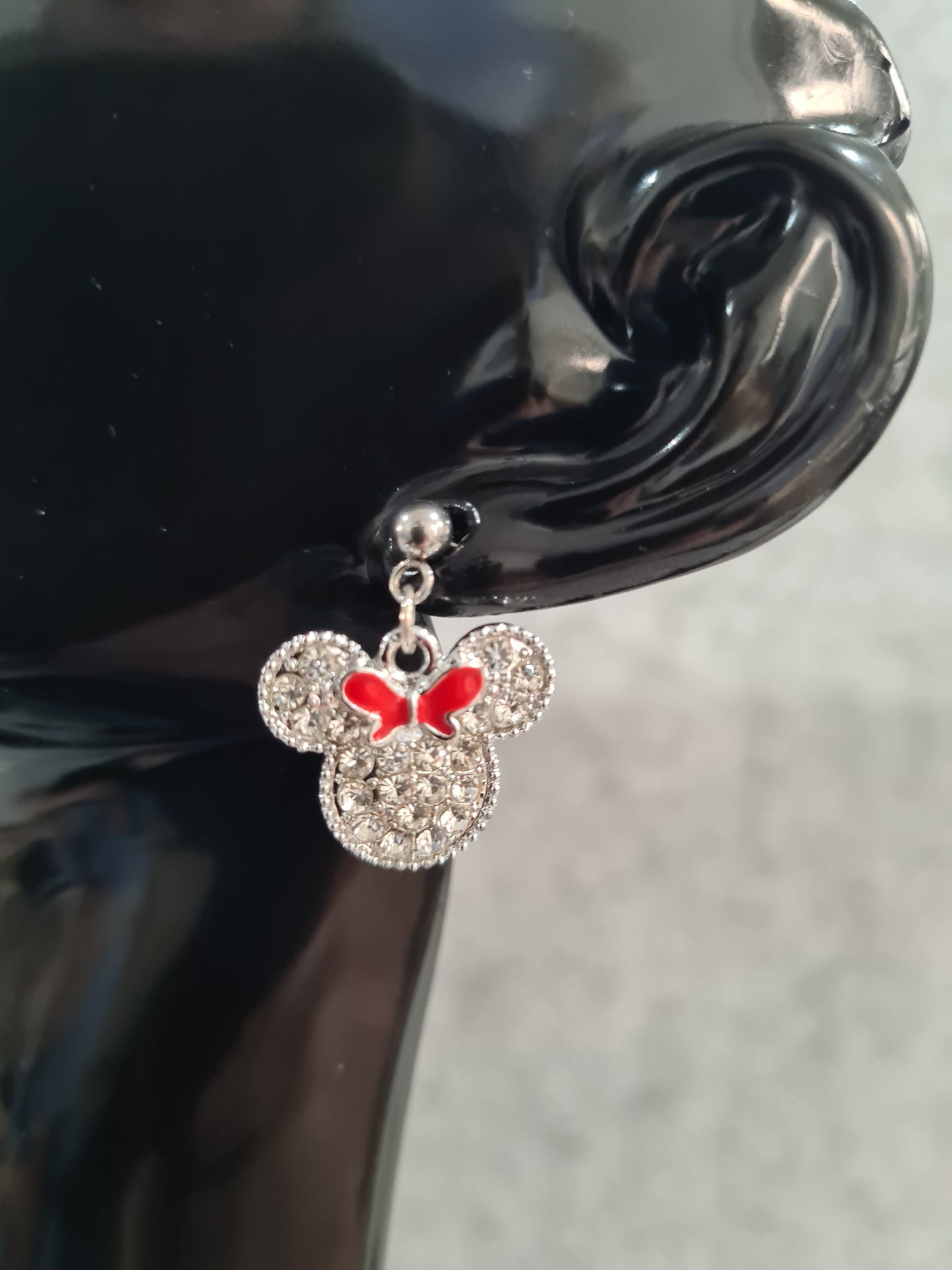 Crystal Rhinestone Mouse Head, Silver Stud