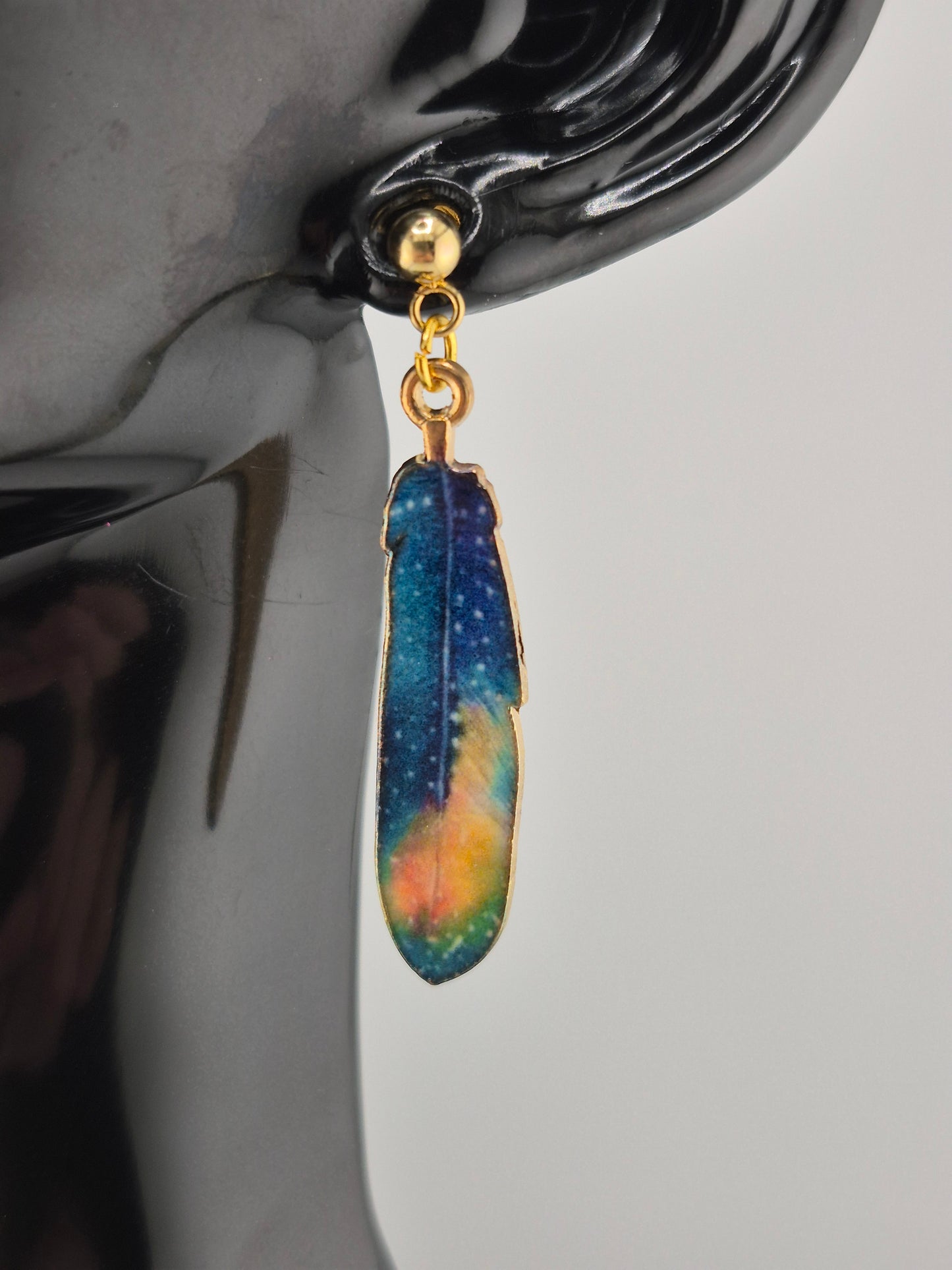 Bohemian Colourful Feather, Stud Earrings (Gold/Rose Gold/Sterling Silver)