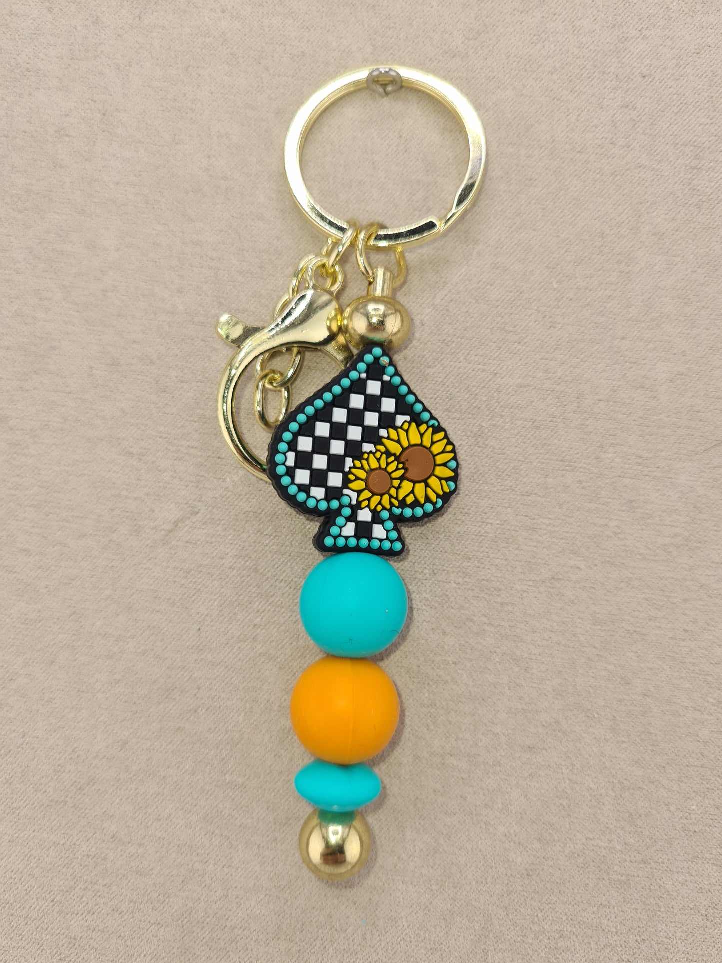 Turquoise Sunflower, Gold Keychain