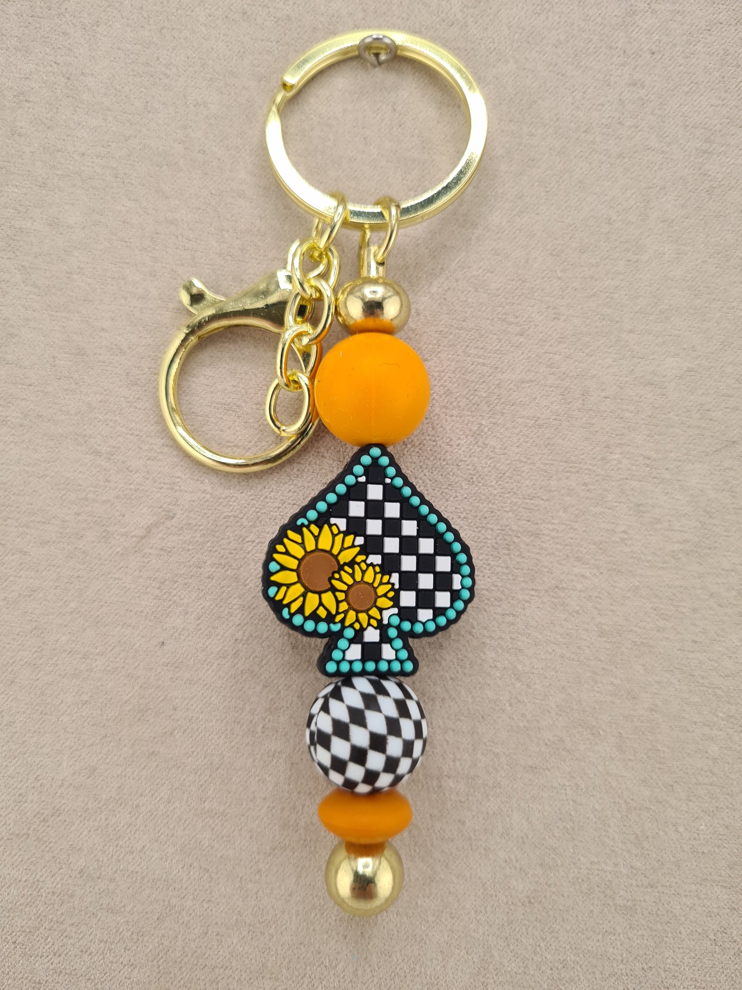 Turquoise Sunflower, Gold Keychain