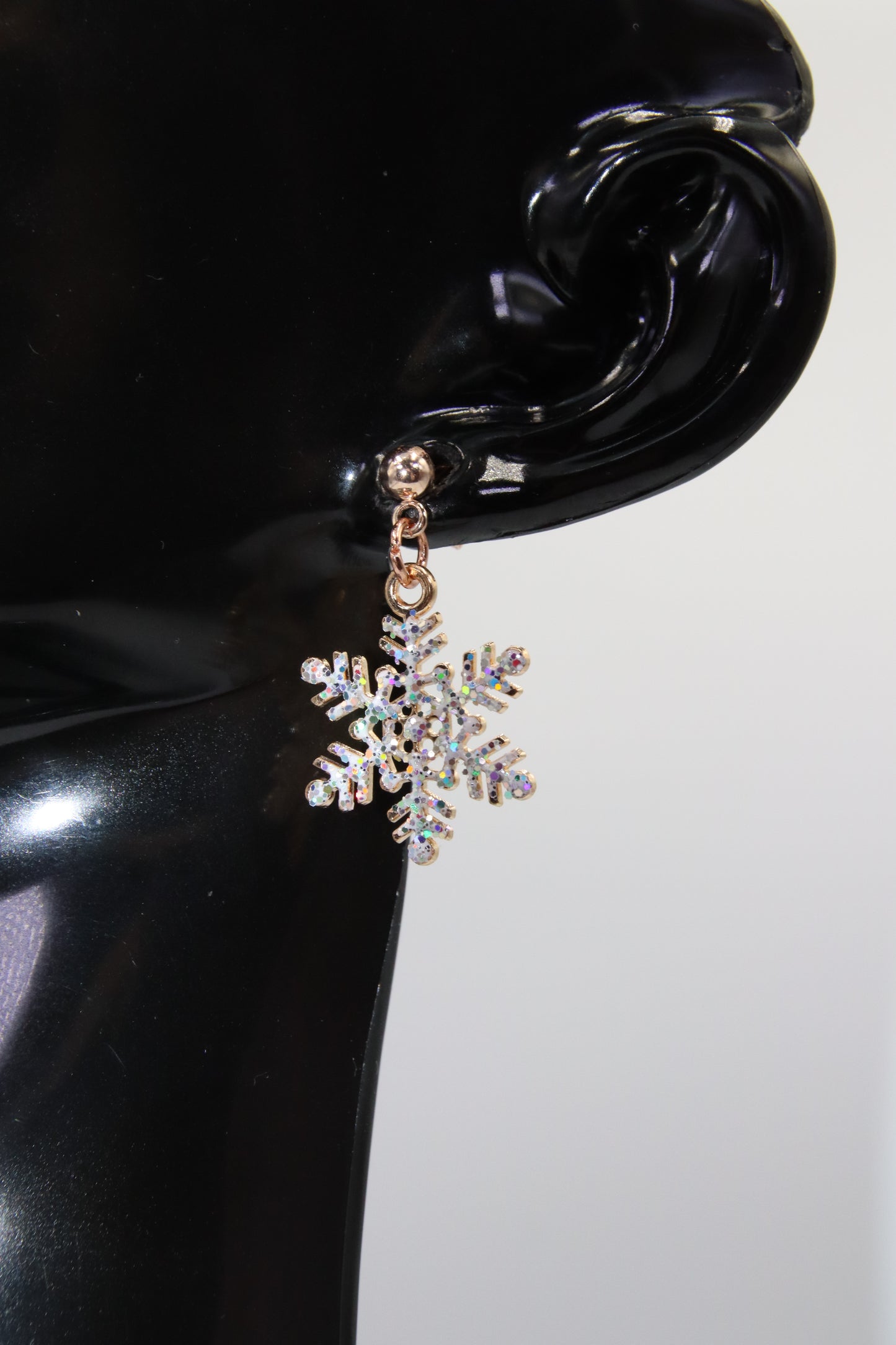 Snowflake Rhinestone, Christmas, Rose Gold Ball Stud, Earrings