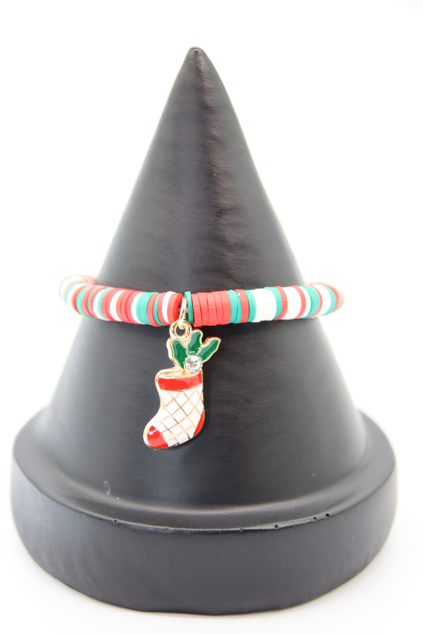 Christmas Bracelet, Childrens Clay Bead with Charm