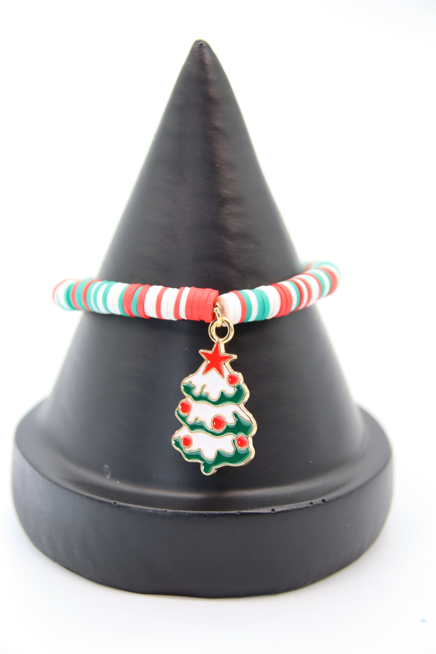 Christmas Bracelet, Childrens Clay Bead with Charm