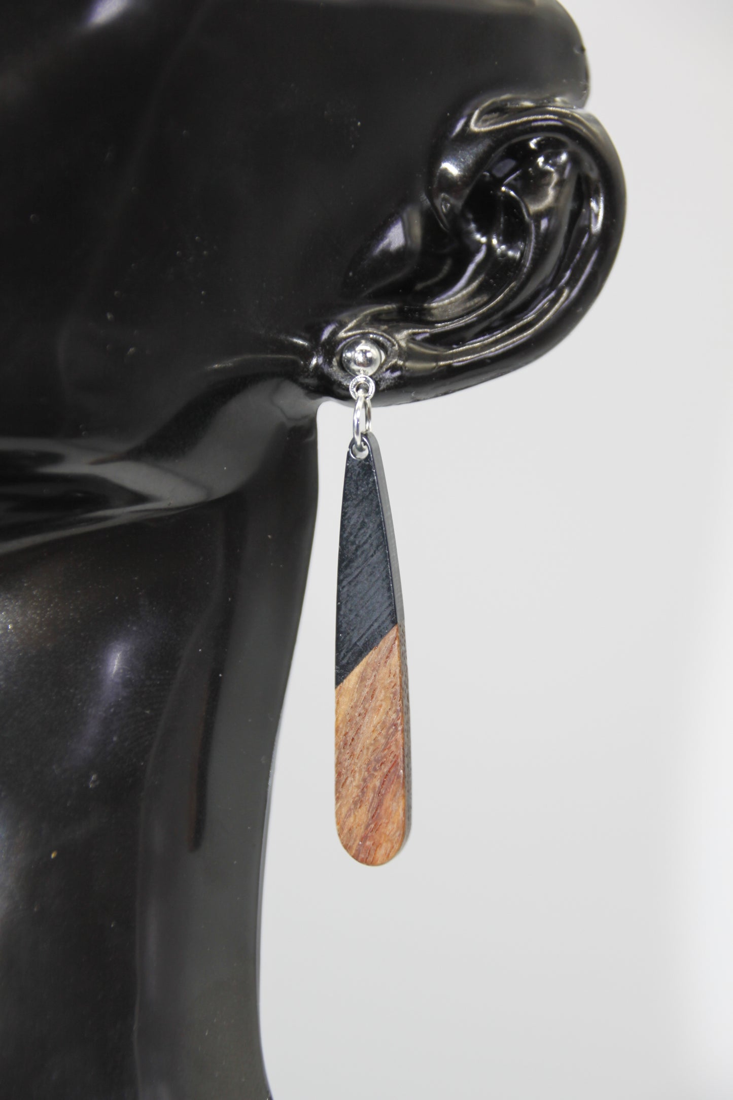 Teardrop Earring, Resin/Wood, Gold & Silver Stud