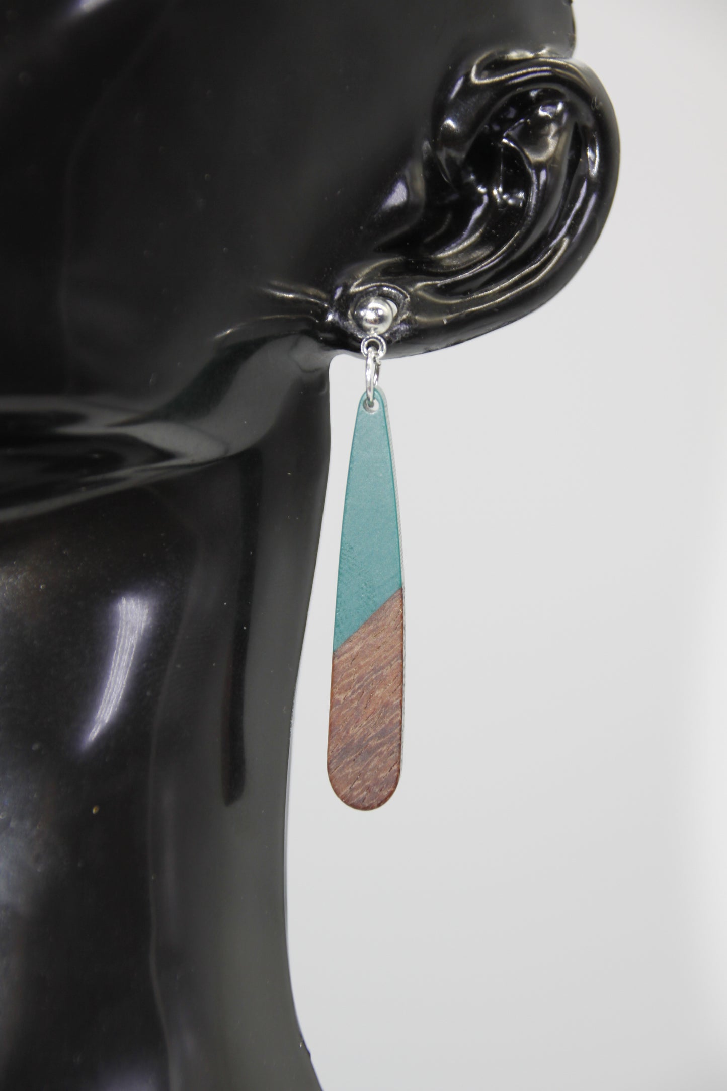 Teardrop Earring, Resin/Wood, Gold & Silver Stud