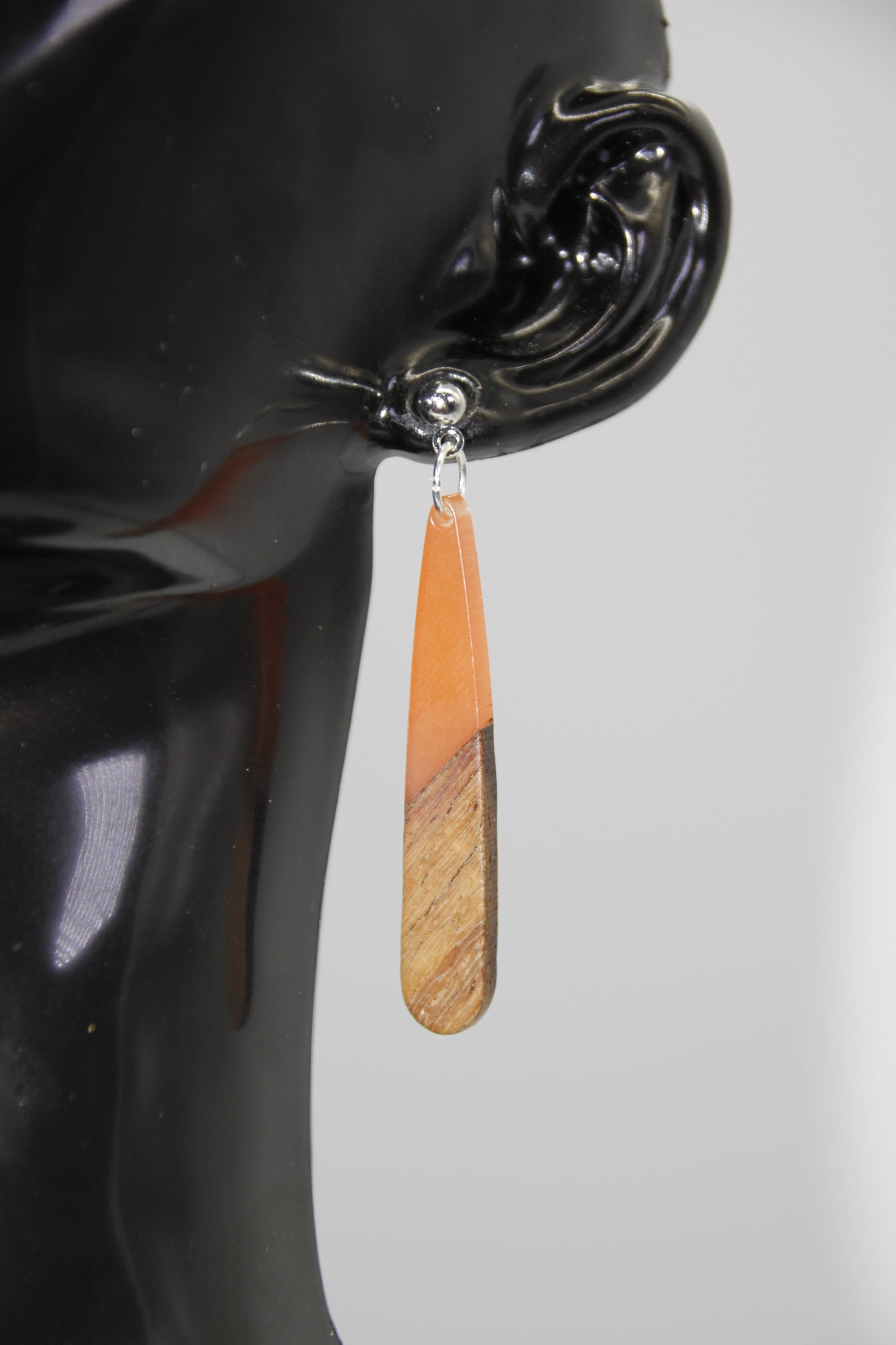 Teardrop Earring, Resin/Wood, Gold & Silver Stud