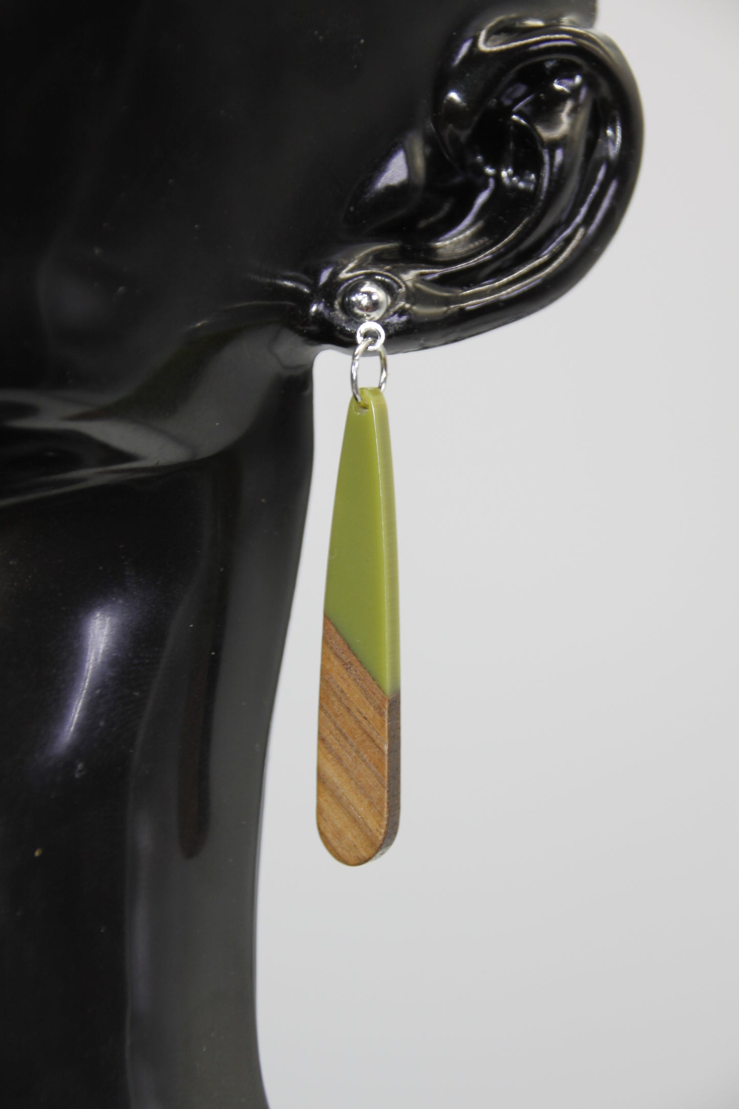 Teardrop Earring, Resin/Wood, Gold & Silver Stud