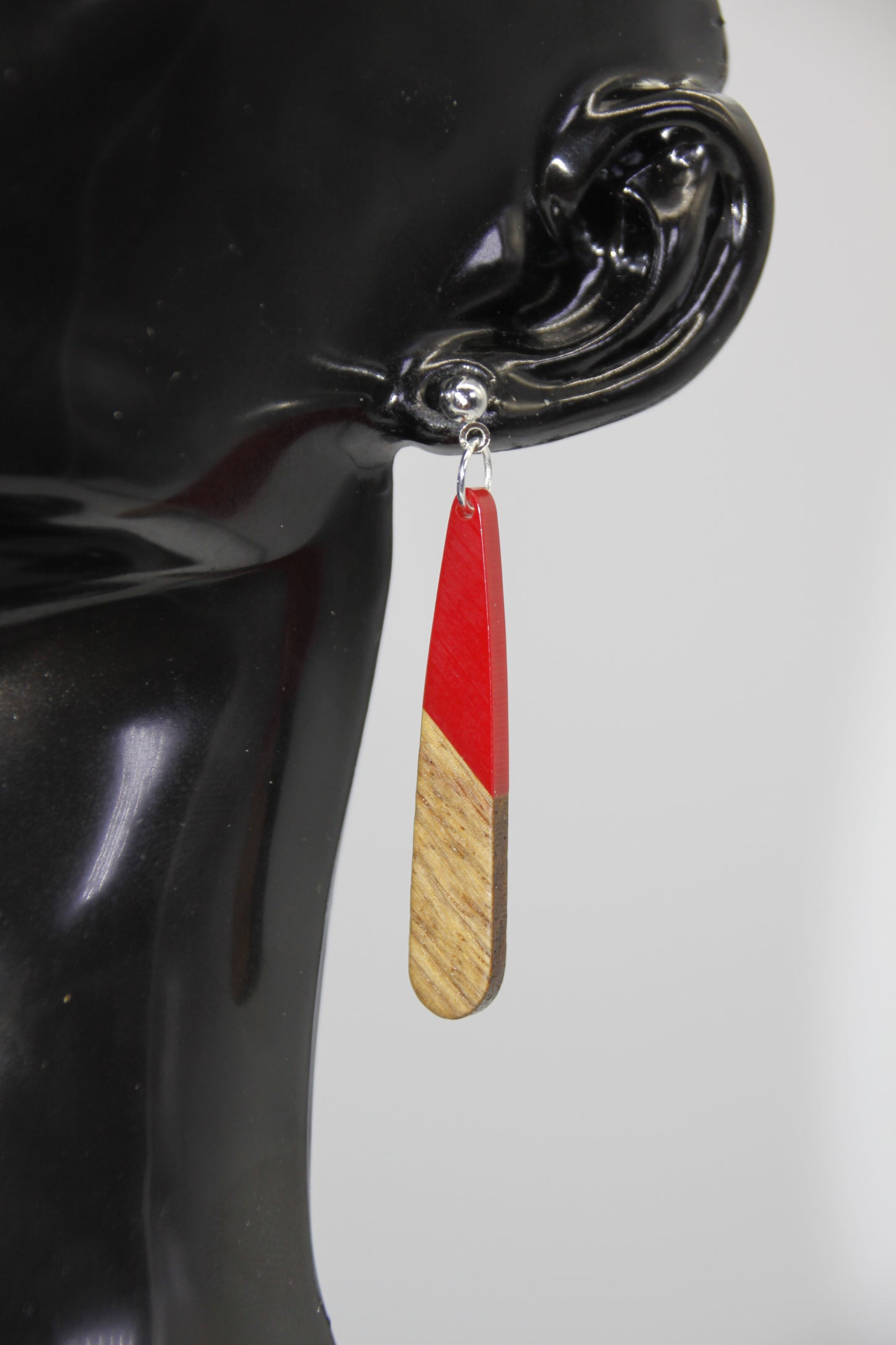 Teardrop Earring, Resin/Wood, Gold & Silver Stud