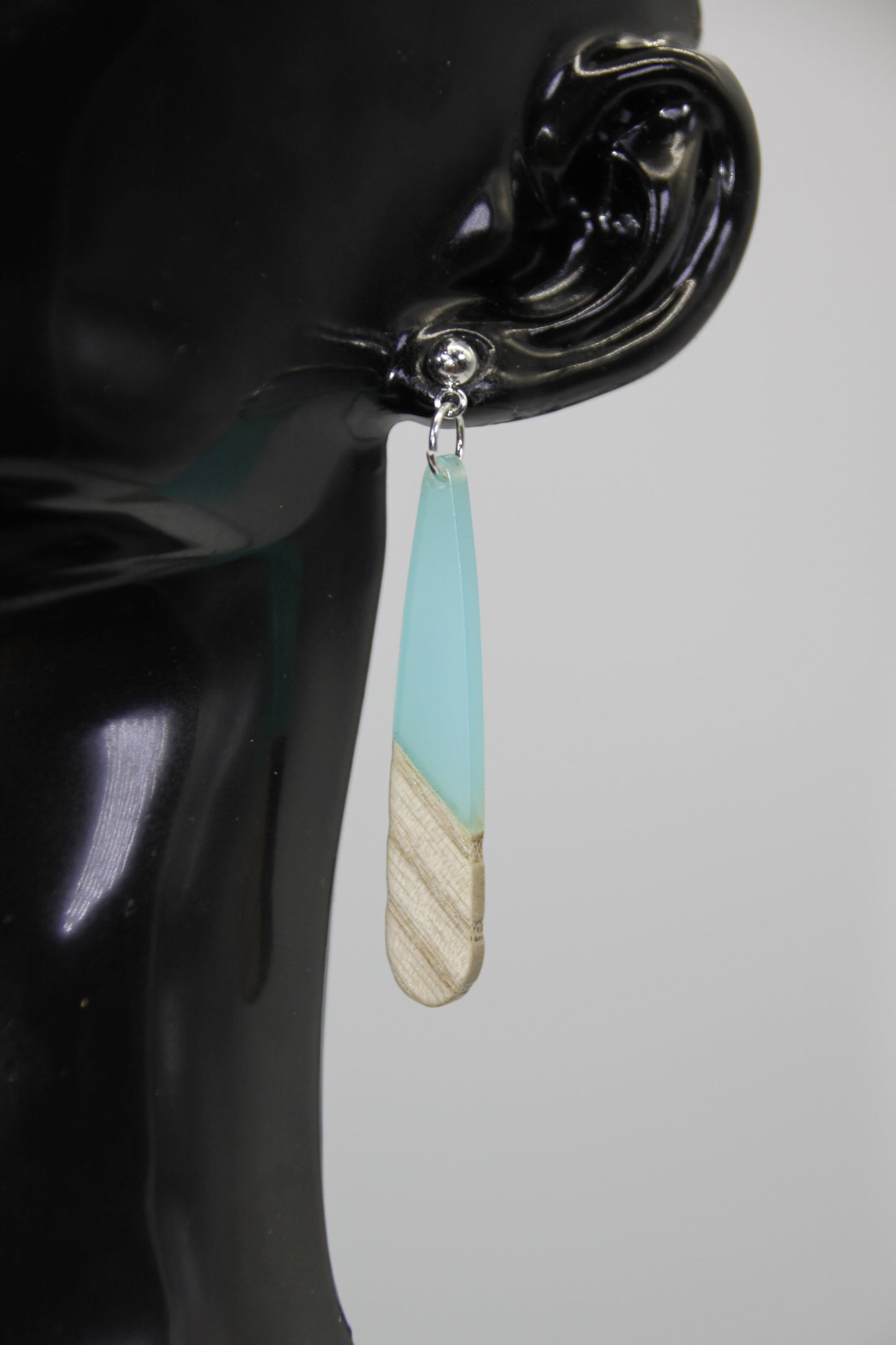 Teardrop Earring, Resin/Wood, Gold & Silver Stud