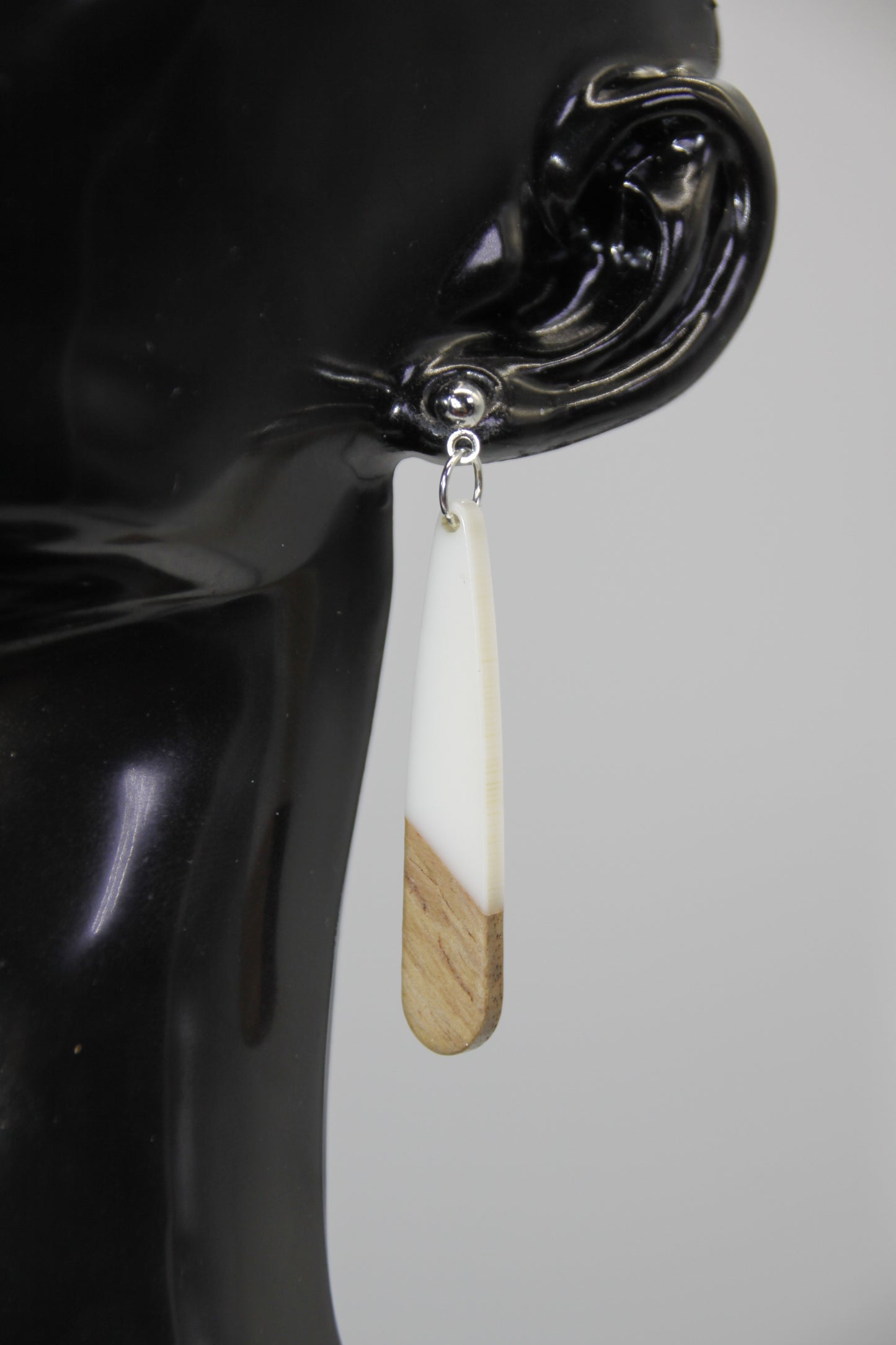 Teardrop Earring, Resin/Wood, Gold & Silver Stud