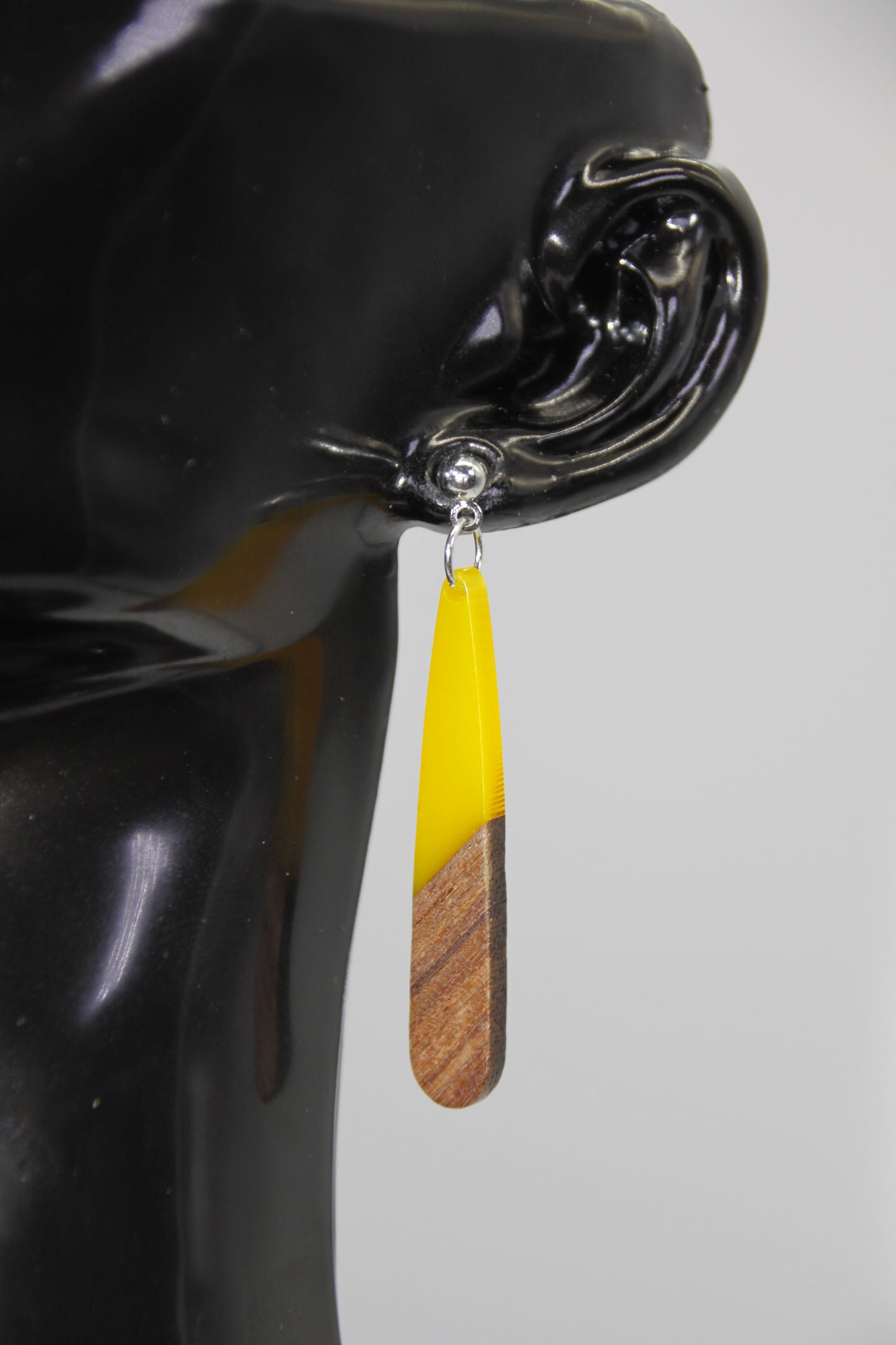 Teardrop Earring, Resin/Wood, Gold & Silver Stud