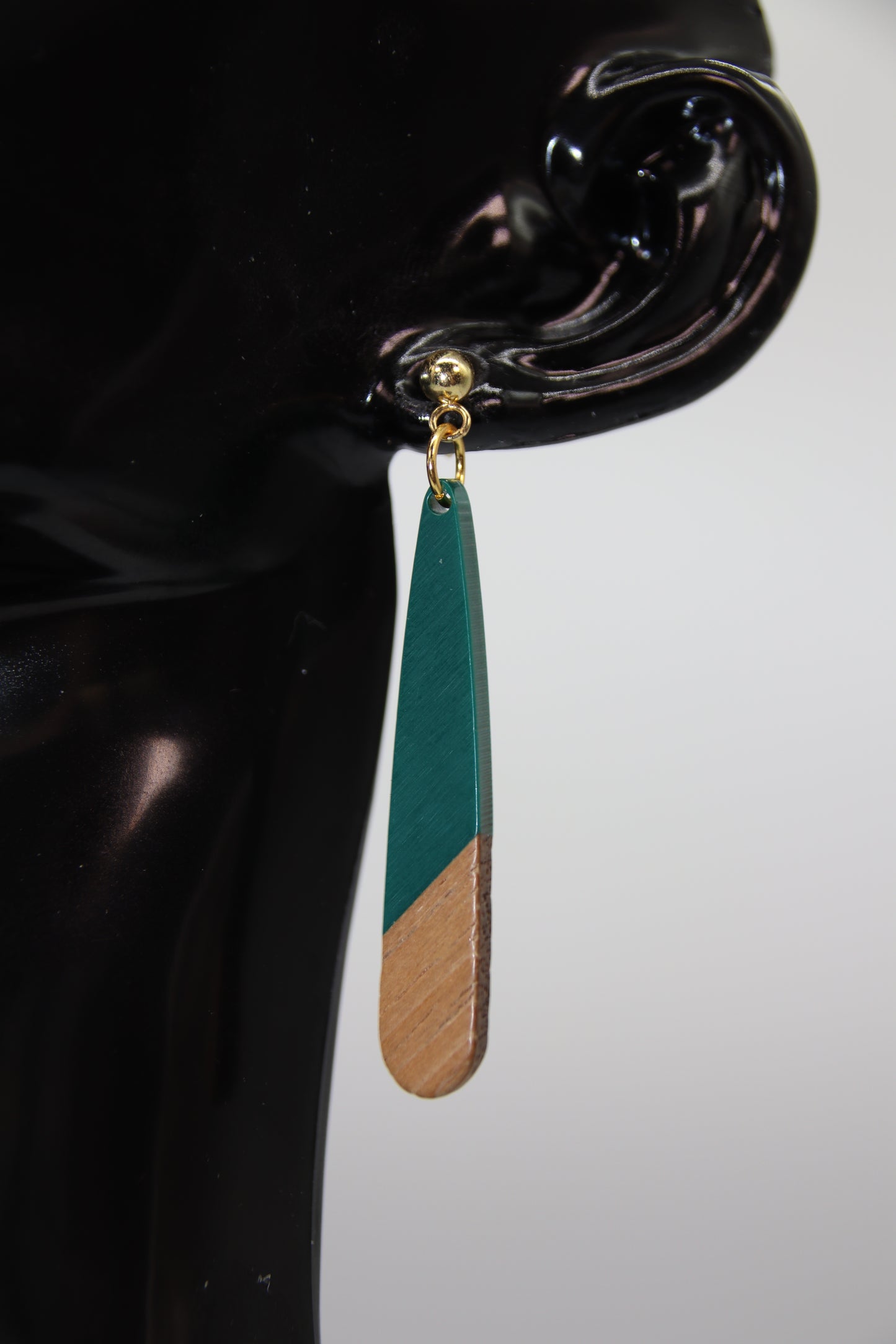 Teardrop Earring, Resin/Wood, Gold & Silver Stud
