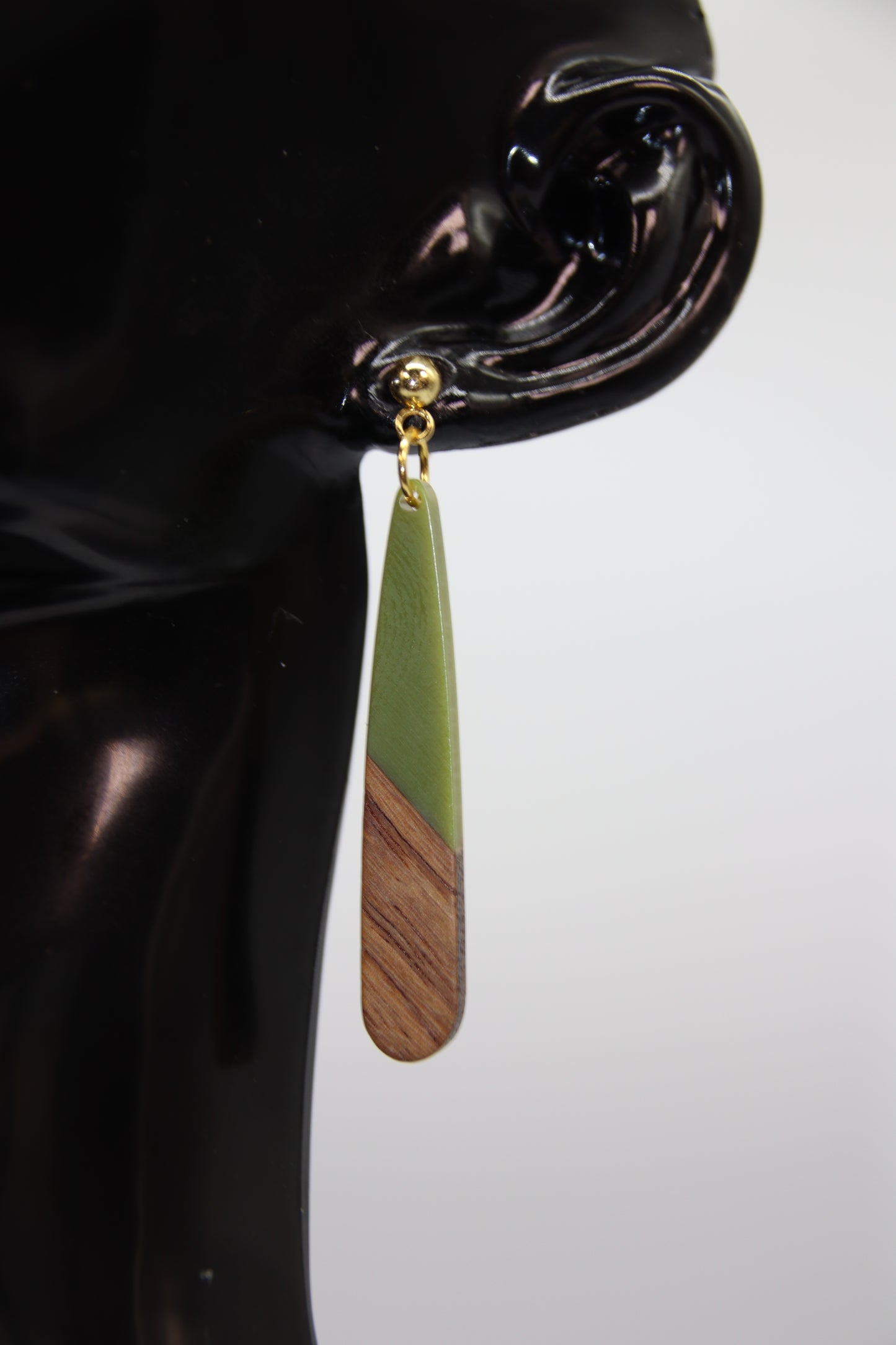 Teardrop Earring, Resin/Wood, Gold & Silver Stud