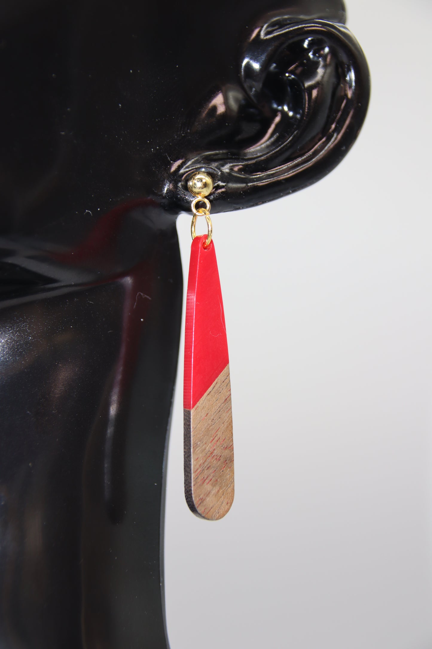Teardrop Earring, Resin/Wood, Gold & Silver Stud