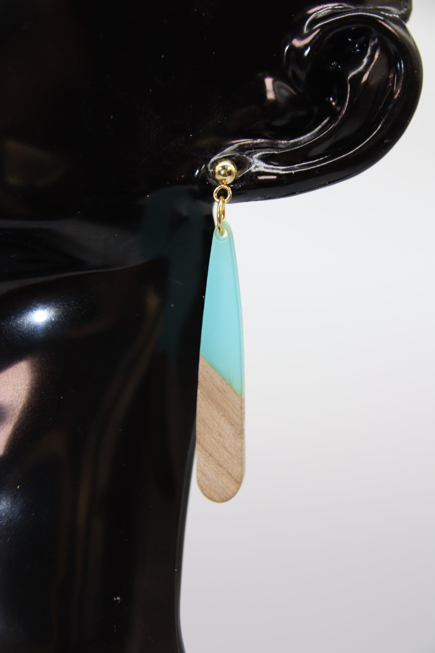 Teardrop Earring, Resin/Wood, Gold & Silver Stud