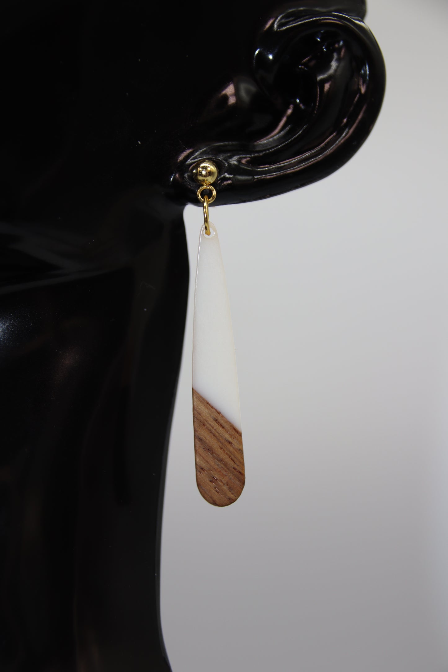 Teardrop Earring, Resin/Wood, Gold & Silver Stud