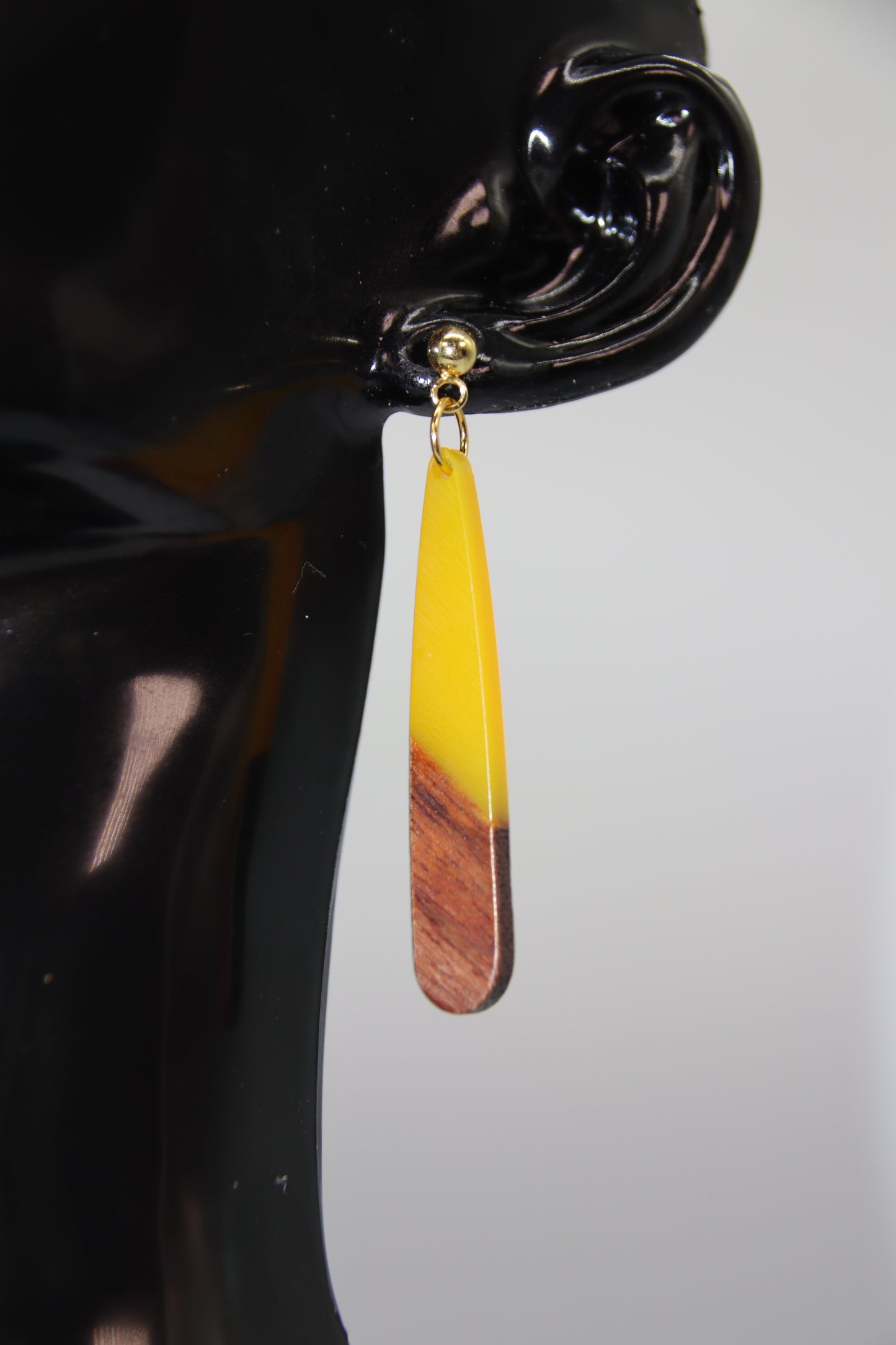 Teardrop Earring, Resin/Wood, Gold & Silver Stud
