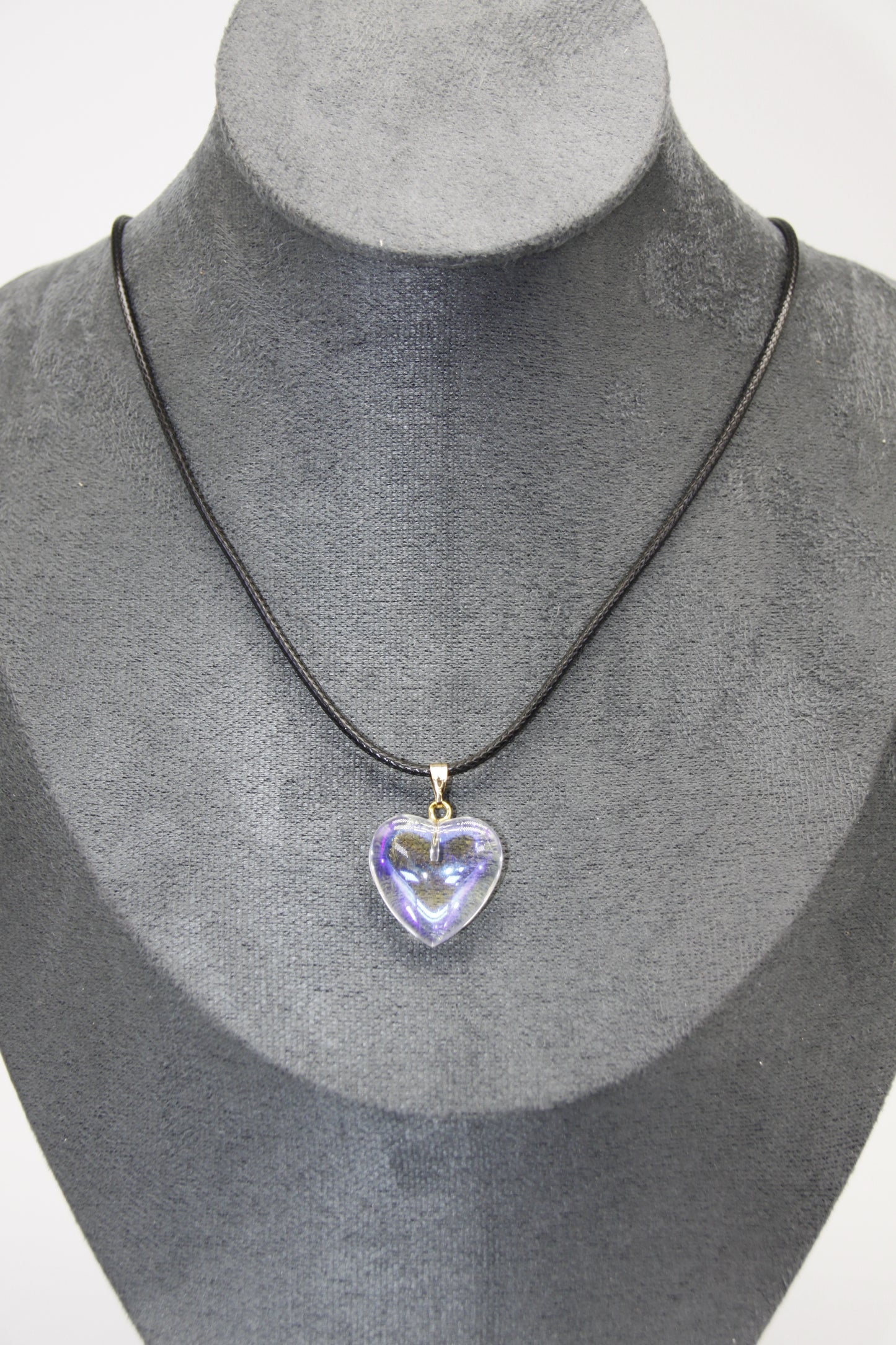 Heart Glass Stone, Leather Necklace (various colours)