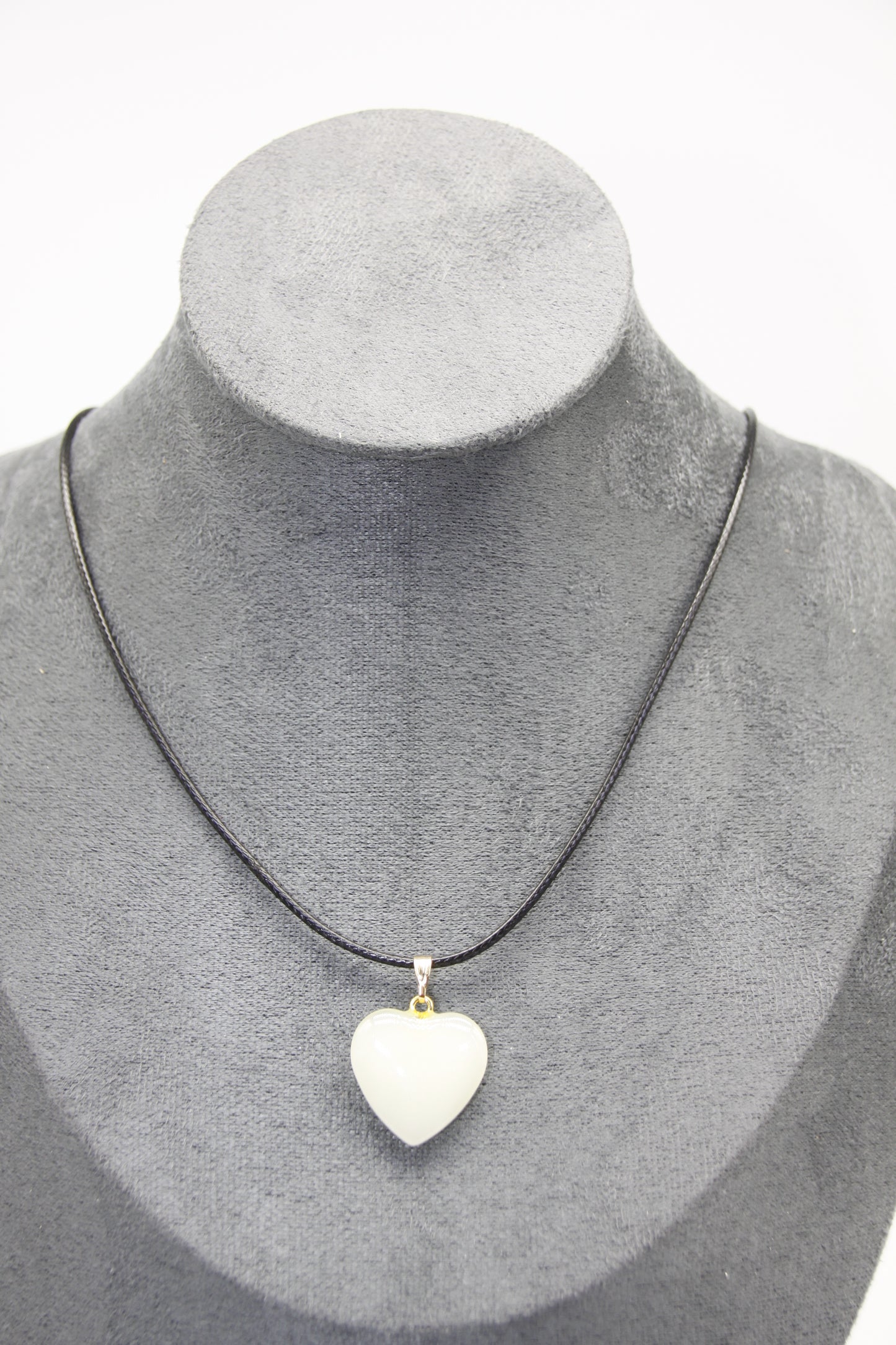 Heart Glass Stone, Leather Necklace (various colours)