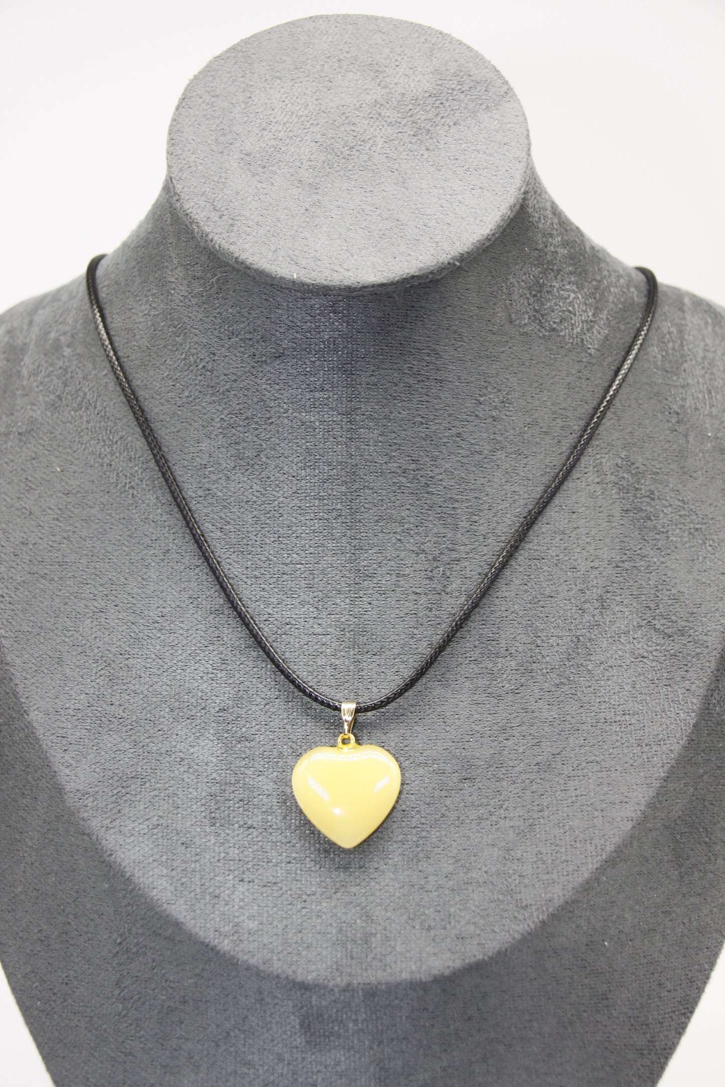 Heart Glass Stone, Leather Necklace (various colours)