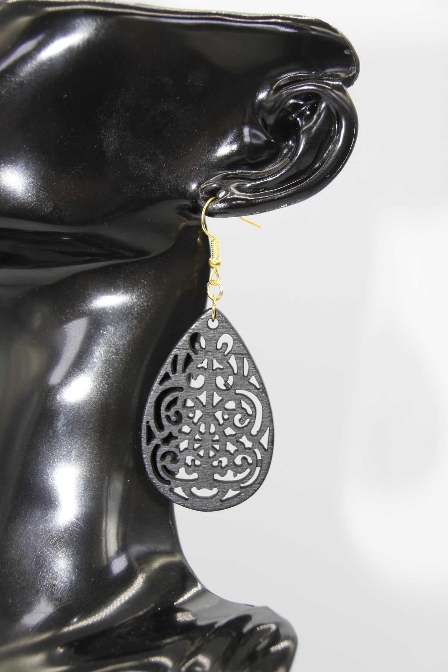 Teardrop Hollowed-Out Wood, Mixed Colour, Earrings