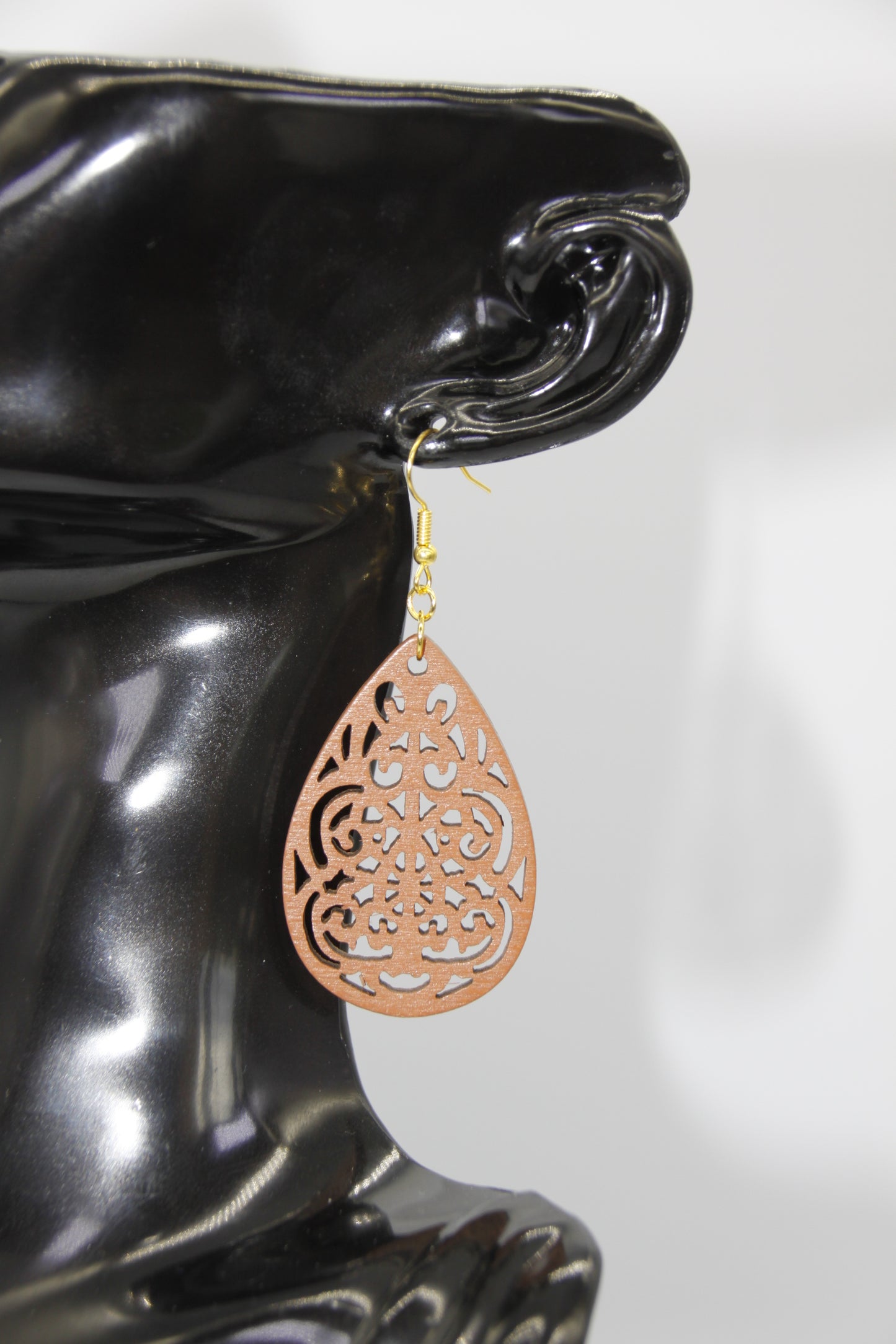 Teardrop Hollowed-Out Wood, Mixed Colour, Earrings