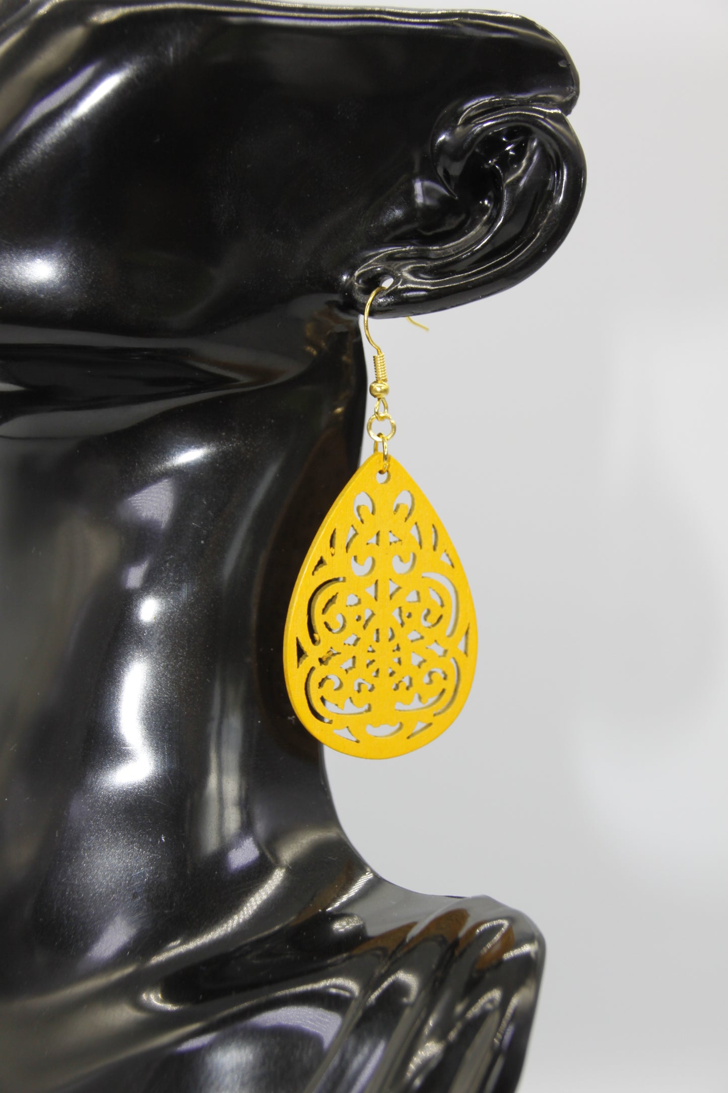 Teardrop Hollowed-Out Wood, Mixed Colour, Earrings