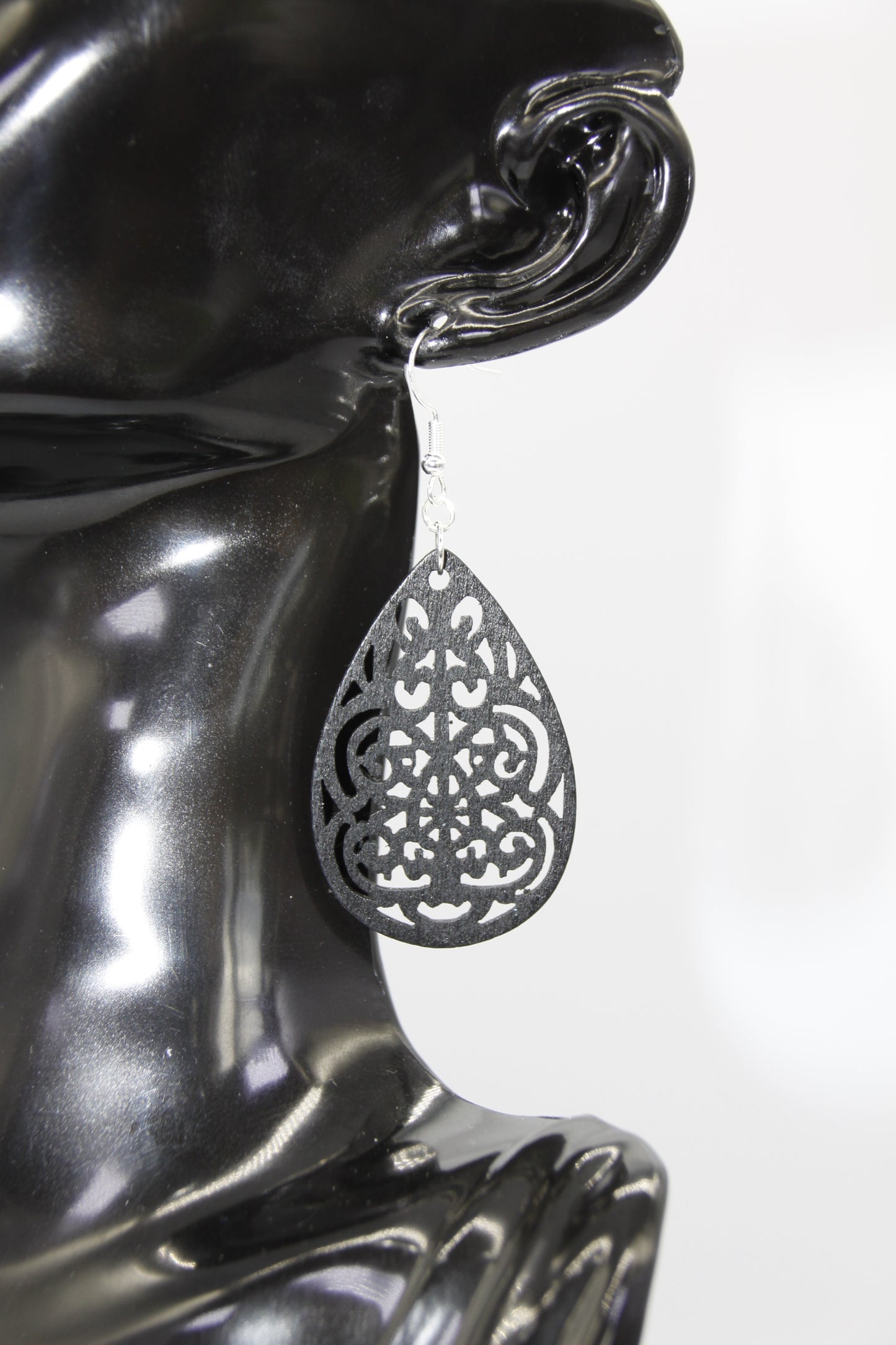 Teardrop Hollowed-Out Wood, Mixed Colour, Earrings