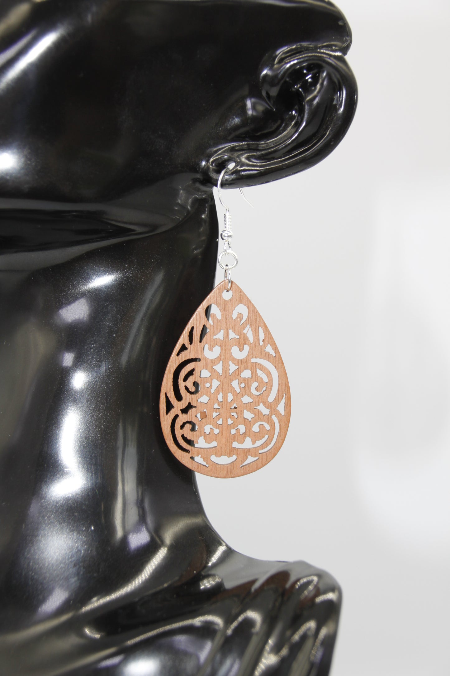 Teardrop Hollowed-Out Wood, Mixed Colour, Earrings