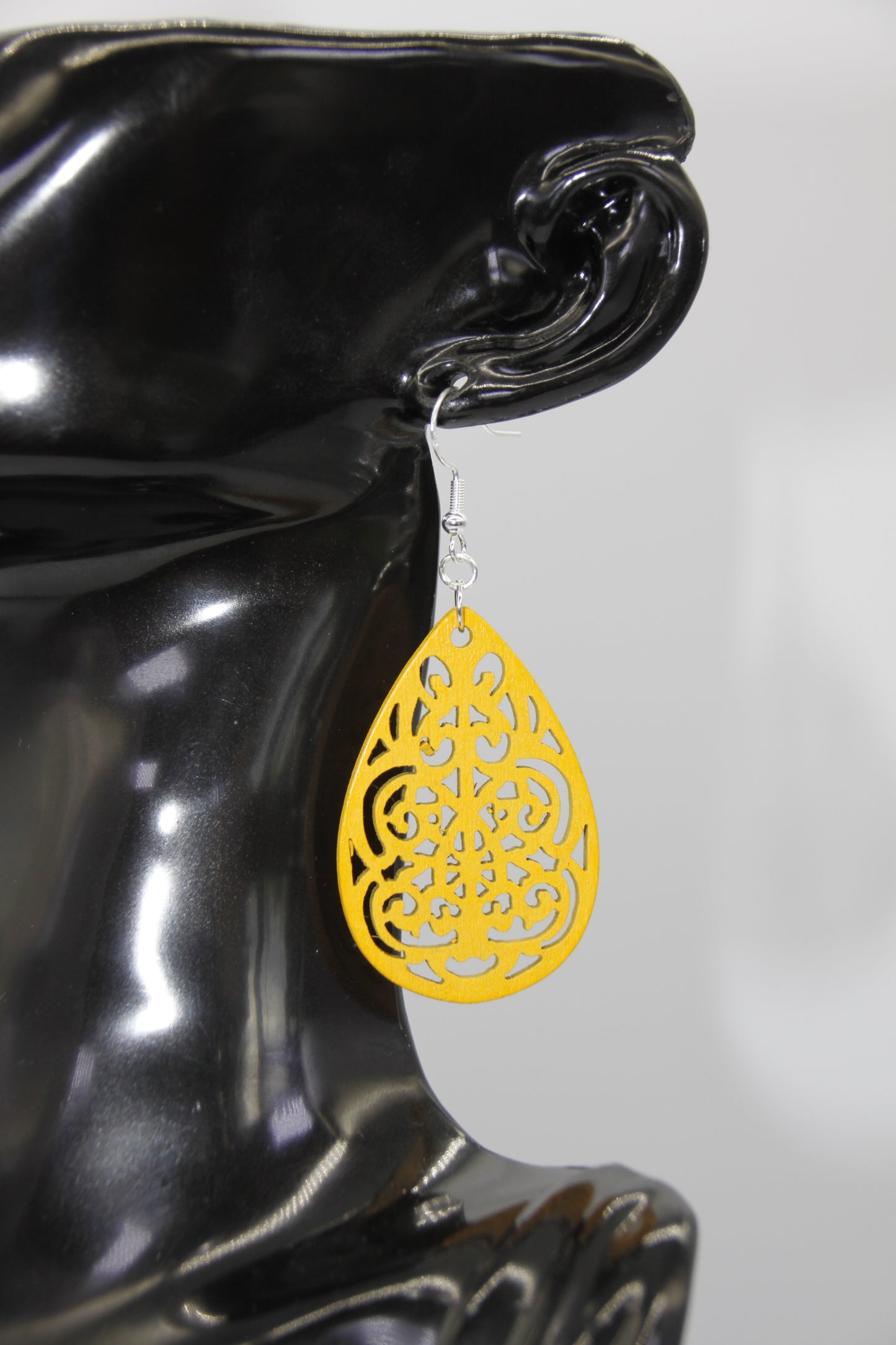 Teardrop Hollowed-Out Wood, Mixed Colour, Earrings