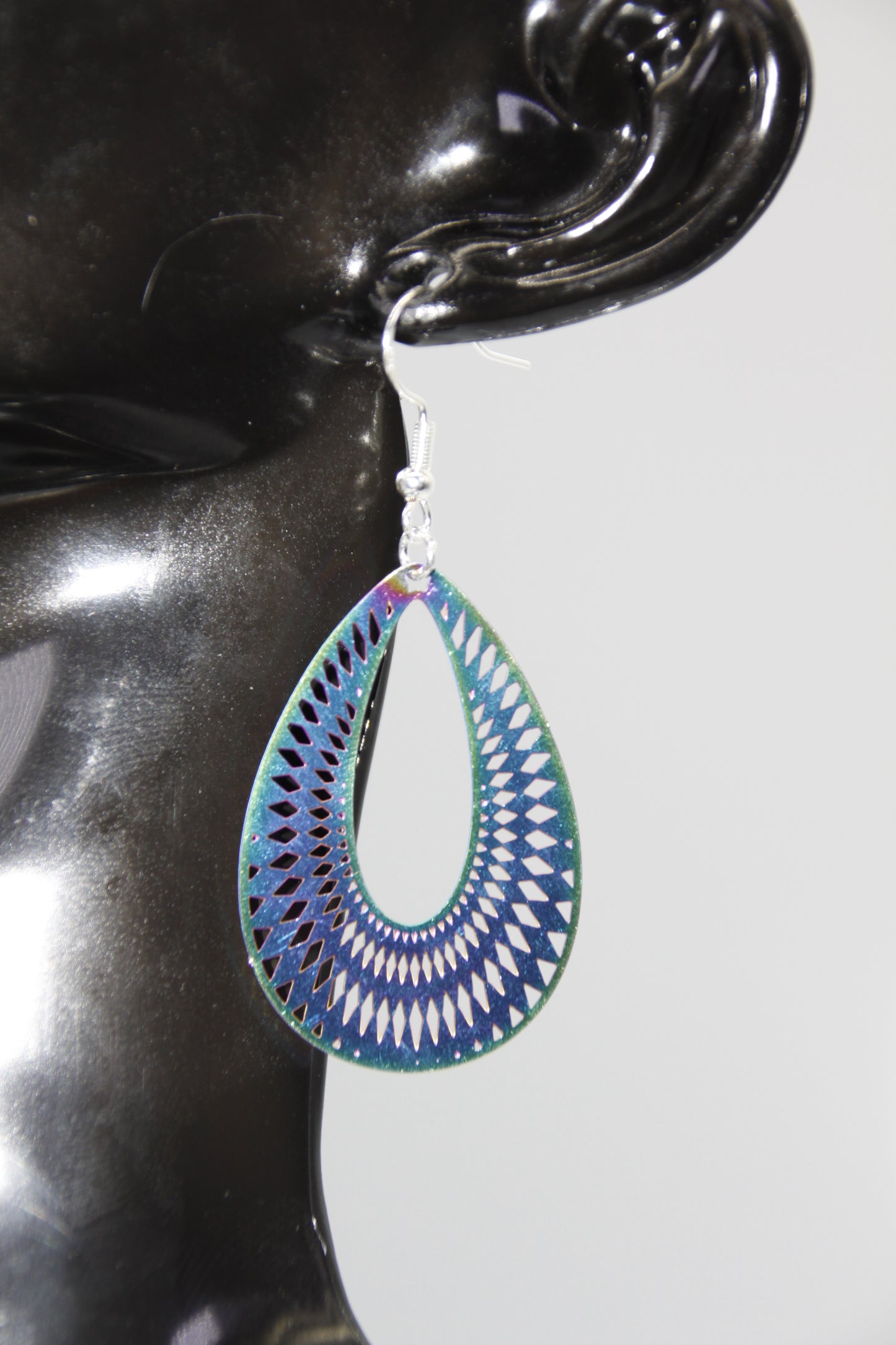 Stainless Steel Filigree Pendant, Rainbow Colour, Silver Shep Hook Earrings