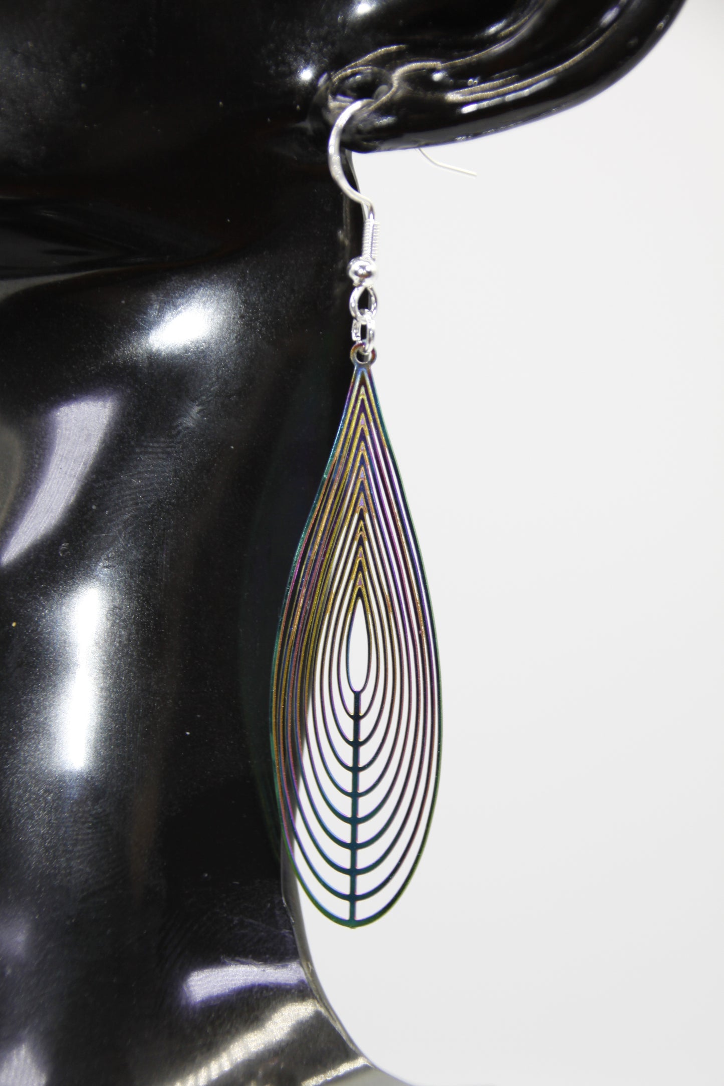 Stainless Steel Filigree Pendant, Rainbow Colour, Silver Shep Hook Earrings