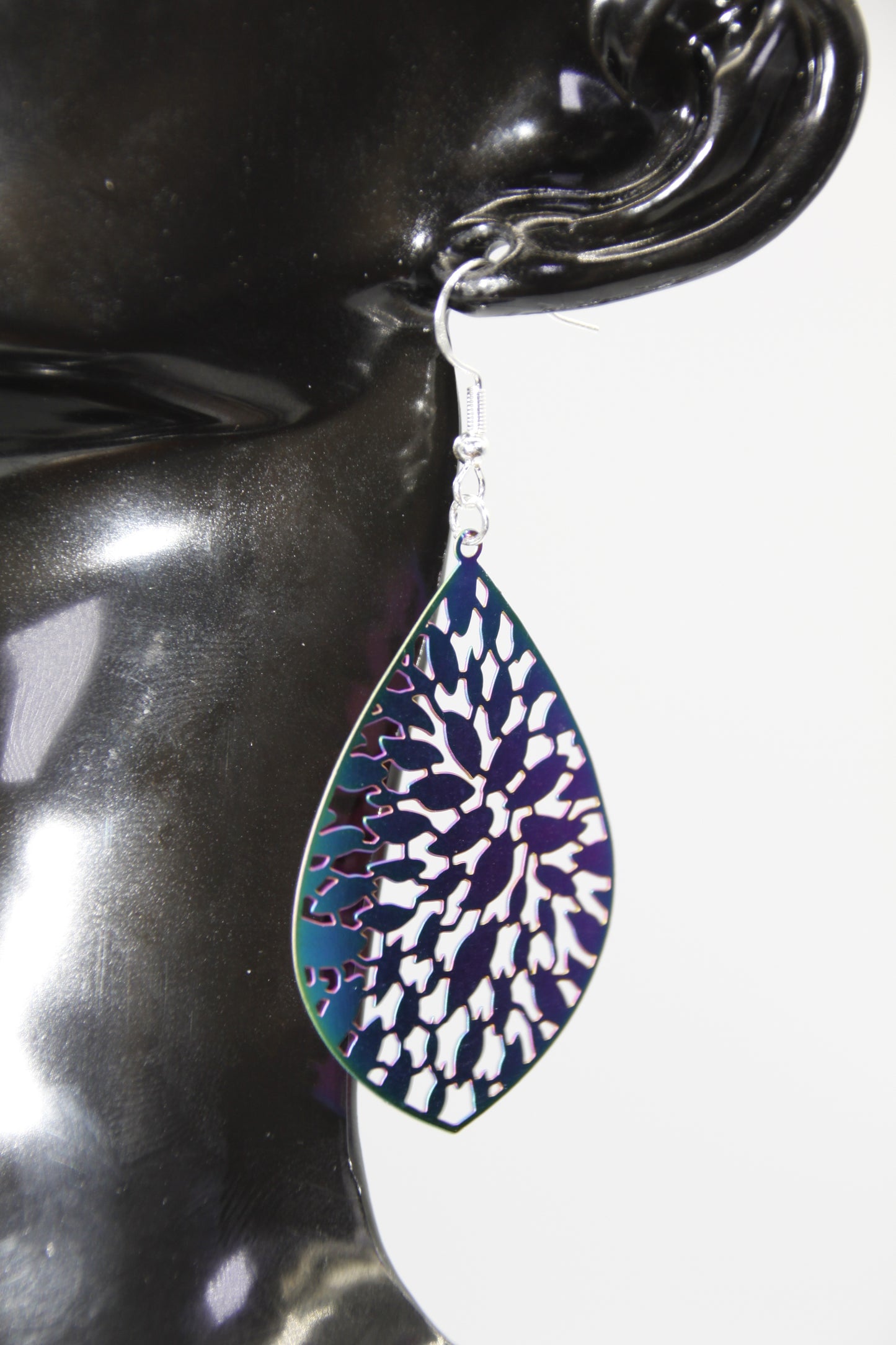 Stainless Steel Filigree Pendant, Rainbow Colour, Silver Shep Hook Earrings