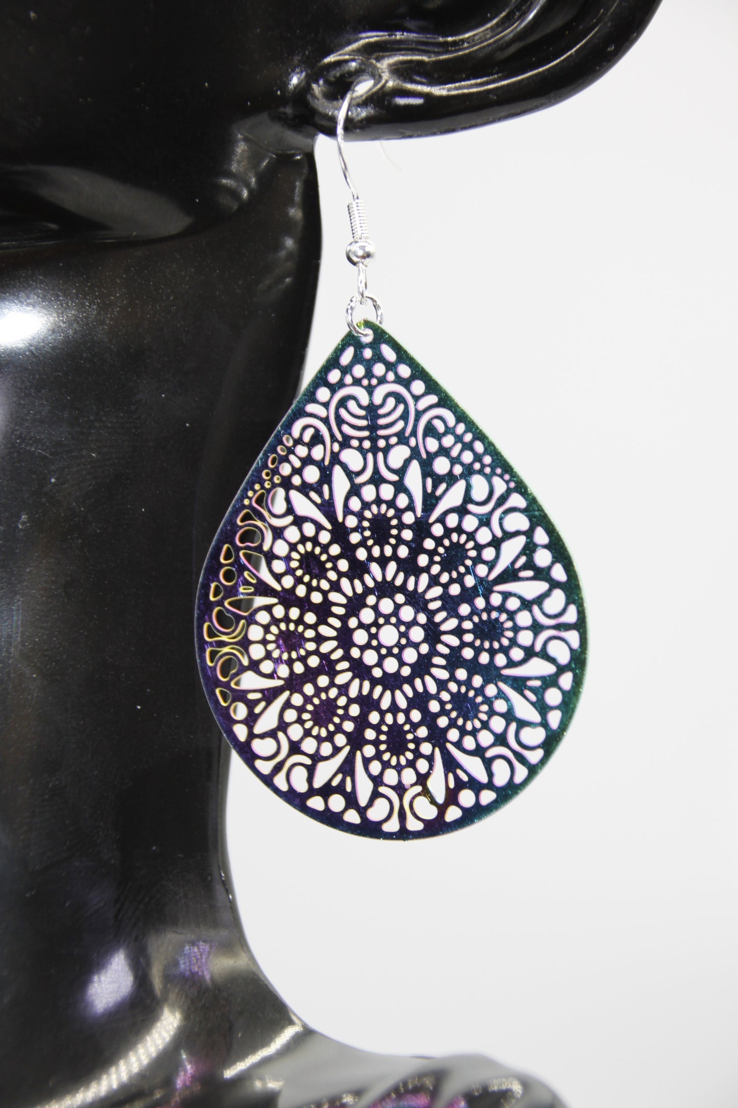 Stainless Steel Filigree Pendant, Rainbow Colour, Silver Shep Hook Earrings