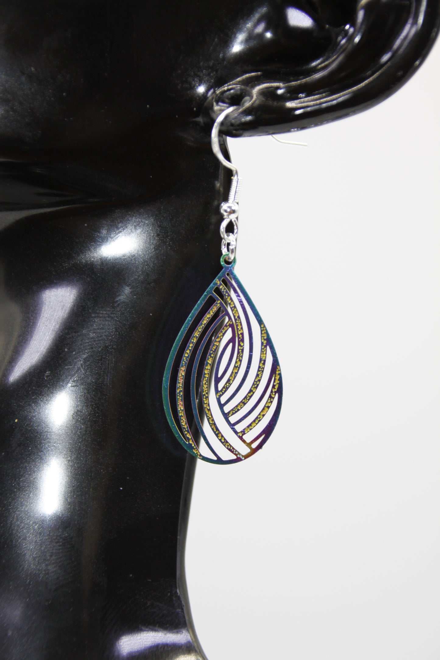 Stainless Steel Filigree Pendant, Rainbow Colour, Silver Shep Hook Earrings