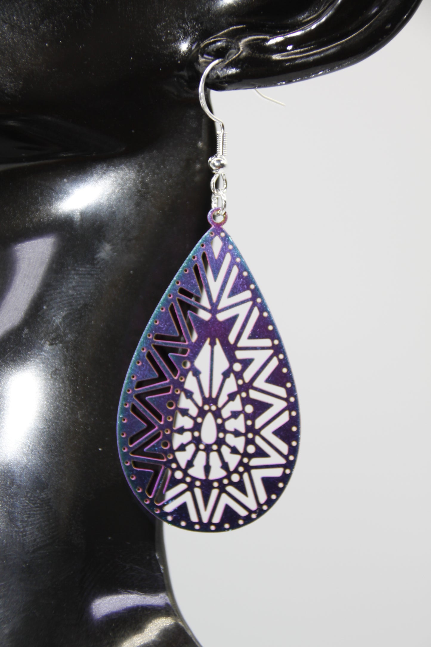Stainless Steel Filigree Pendant, Rainbow Colour, Silver Shep Hook Earrings