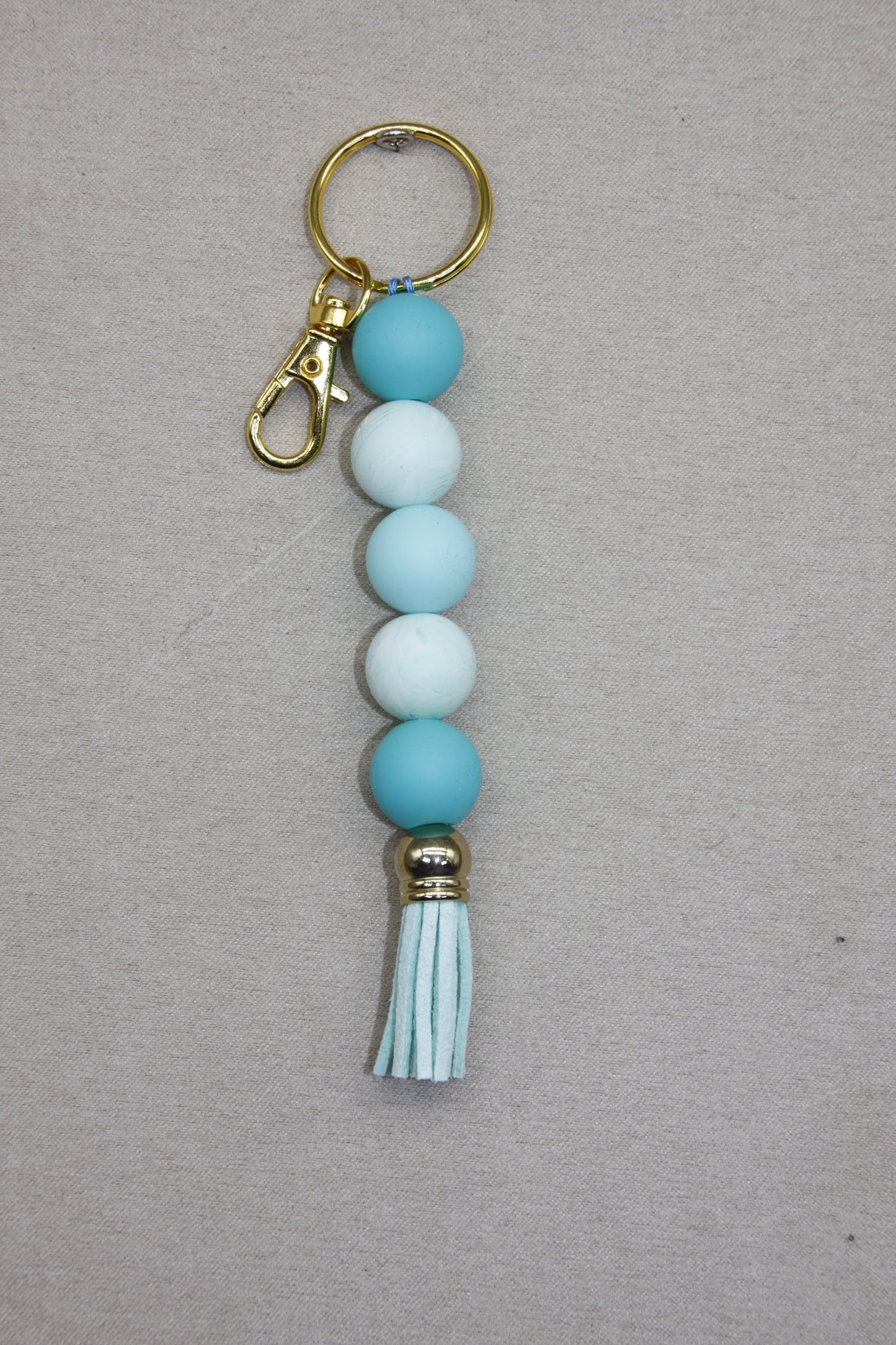 Silicone Coloured Bead Lanyard Keychains with Leather Tassel (Gold/Silver/Rose Gold)
