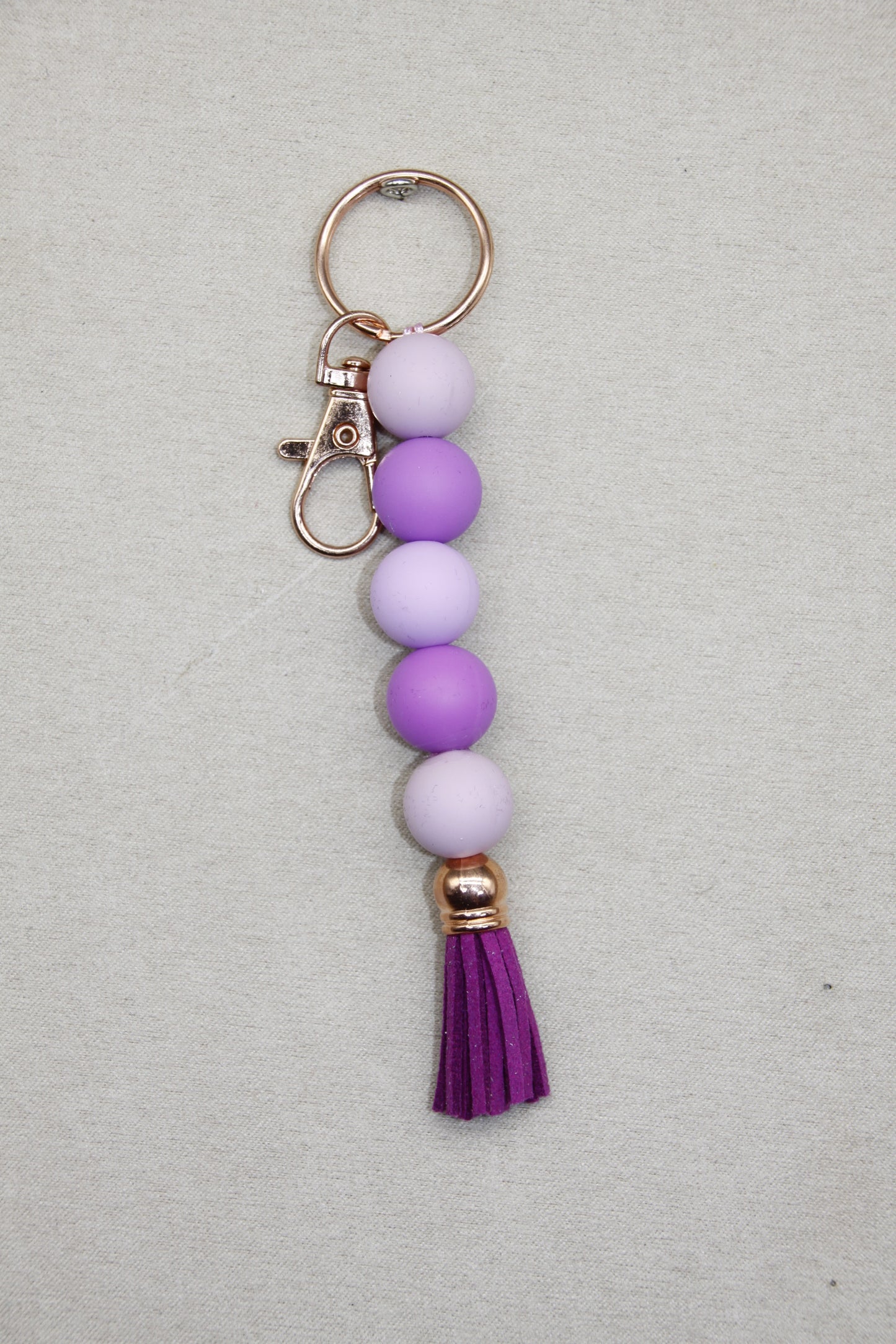 Silicone Coloured Bead Lanyard Keychains with Leather Tassel (Gold/Silver/Rose Gold)