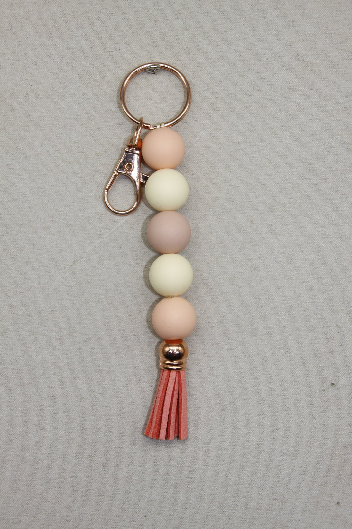 Silicone Coloured Bead Lanyard Keychains with Leather Tassel (Gold/Silver/Rose Gold)