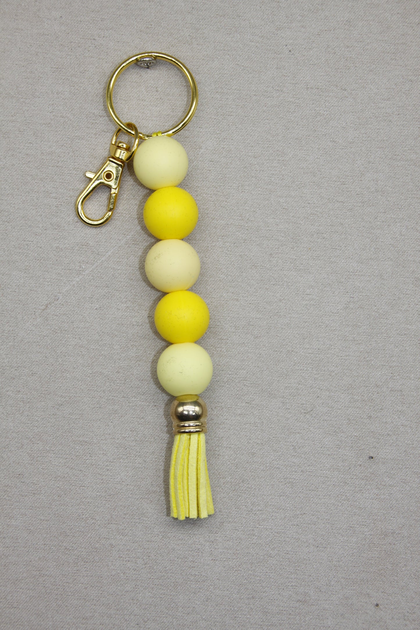 Silicone Coloured Bead Lanyard Keychains with Leather Tassel (Gold/Silver/Rose Gold)