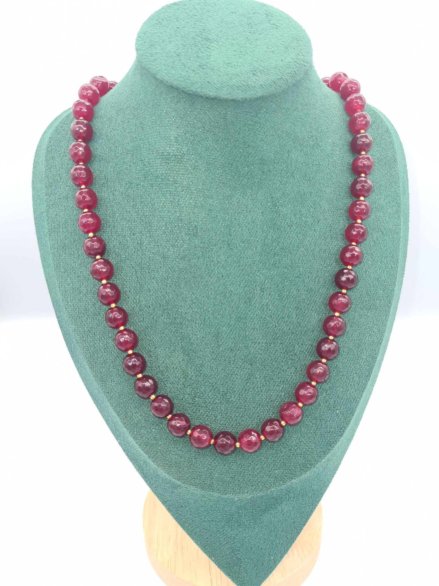 Faceted Chalcedony Ruby and Gold Findings Necklace, 60cm