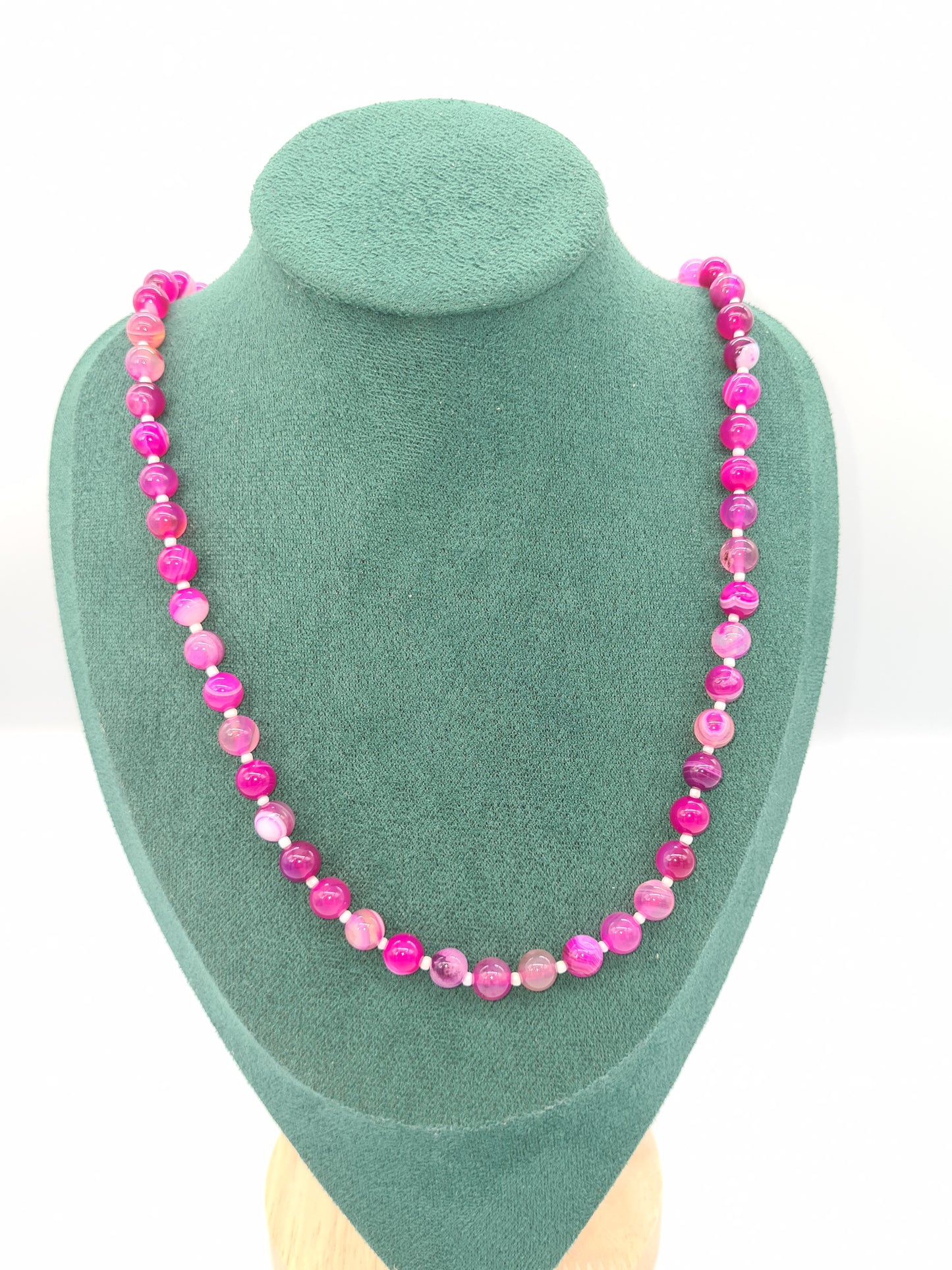 Striped Agate Necklace, Fuchsia, Gold