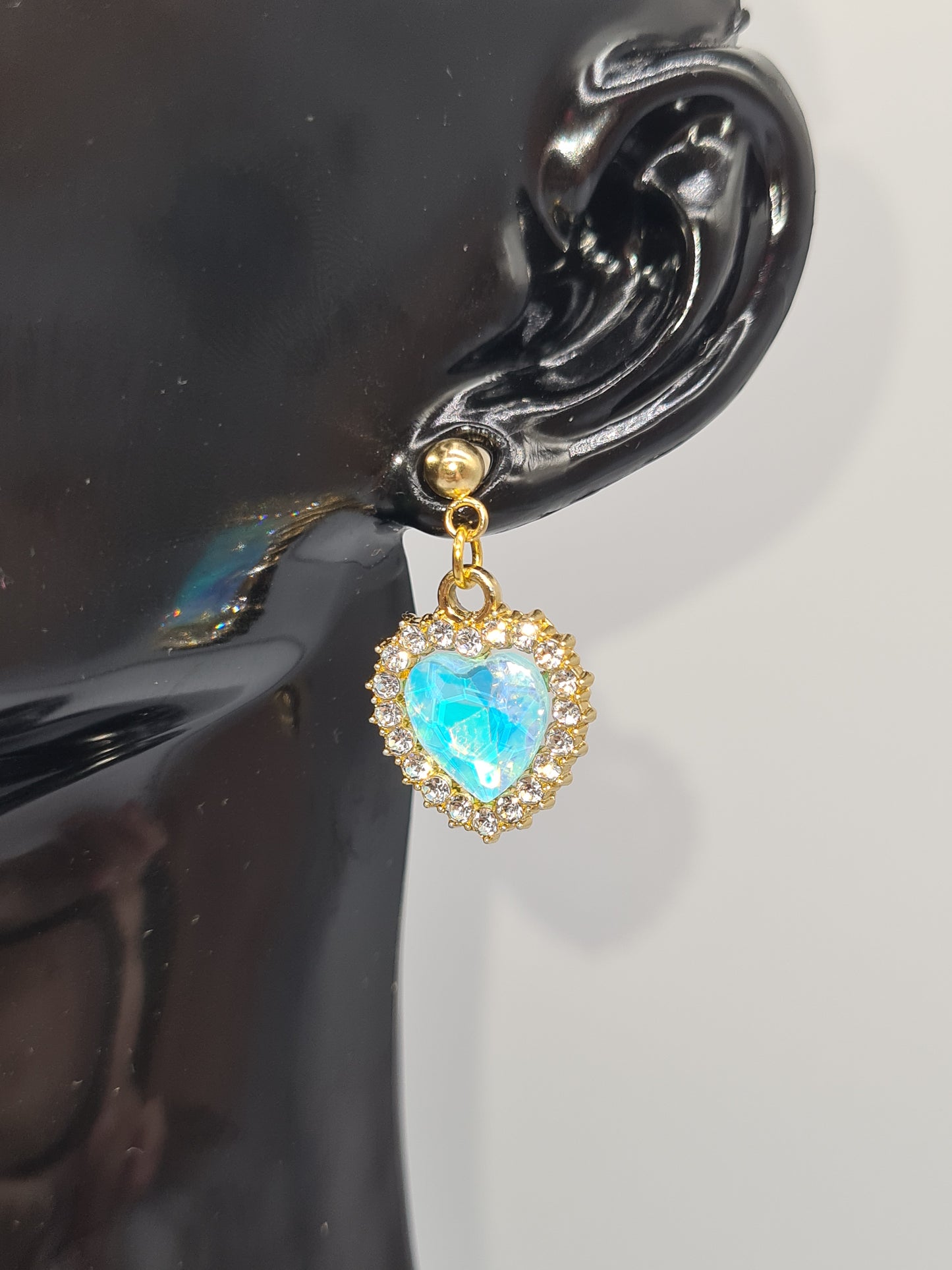 Rhinestone, Hearts, Mixed Colour, Gold and Silver Stud, Earrings