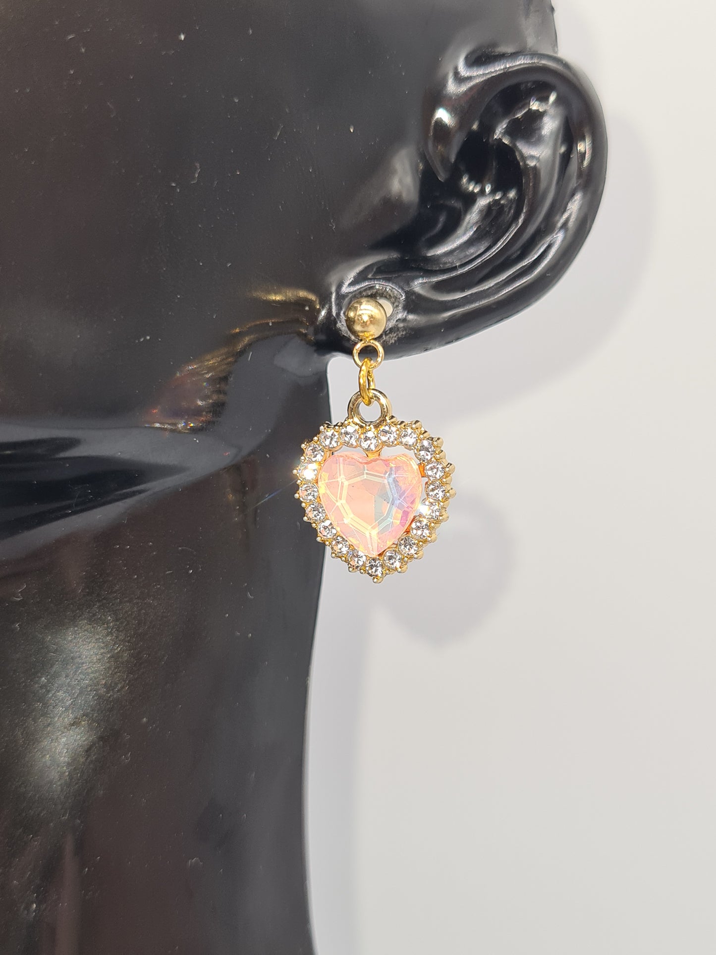 Rhinestone, Hearts, Mixed Colour, Gold and Silver Stud, Earrings