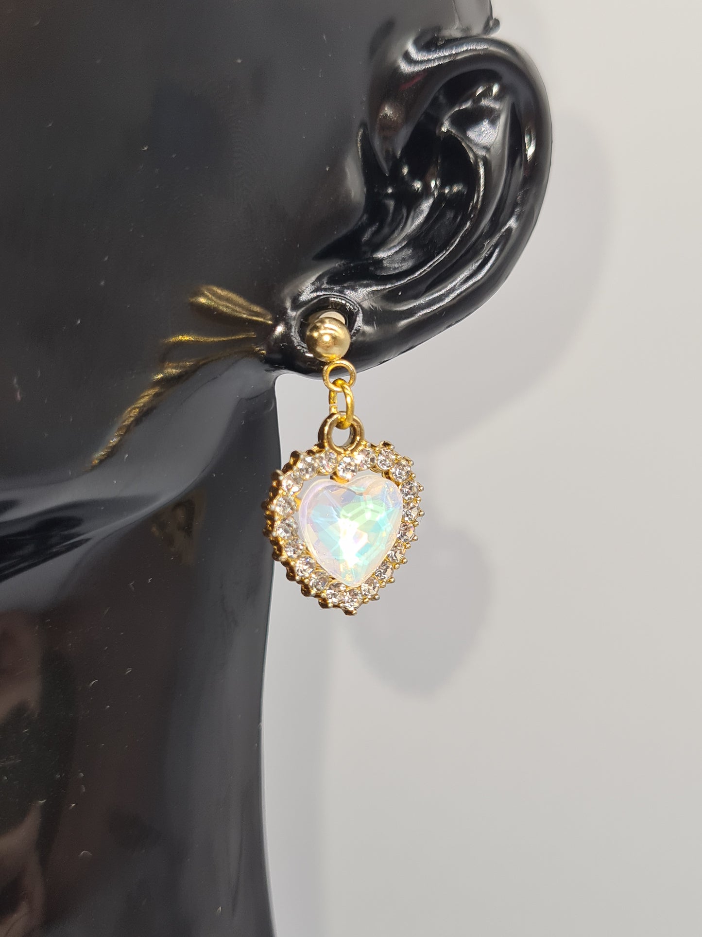 Rhinestone, Hearts, Mixed Colour, Gold and Silver Stud, Earrings