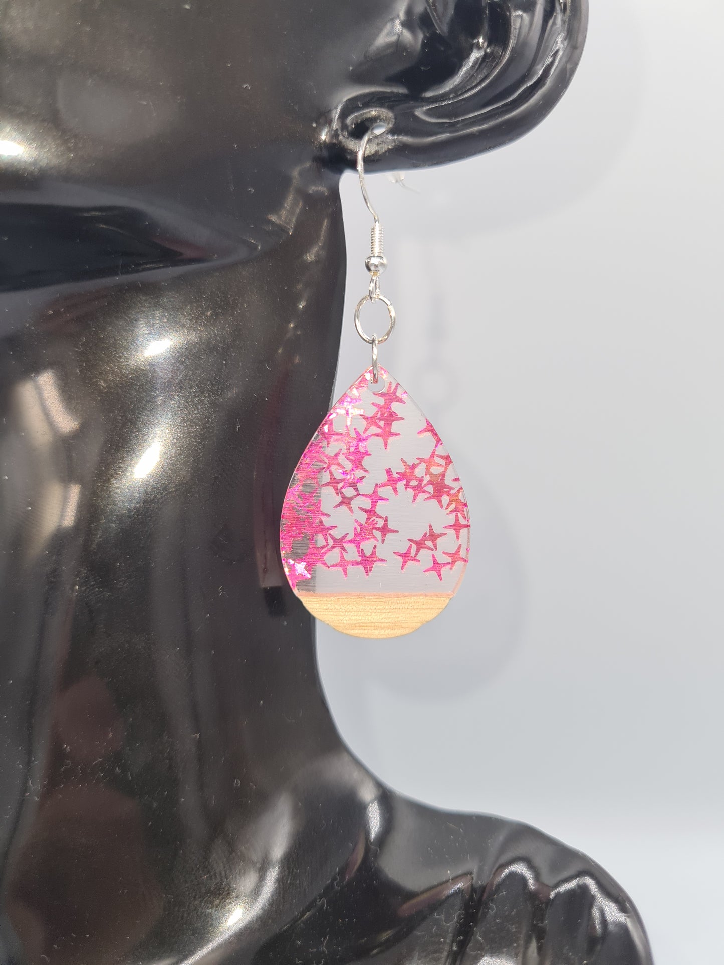 Teardrop Earring, Wood/Resin/Foil (Gold/Silver)