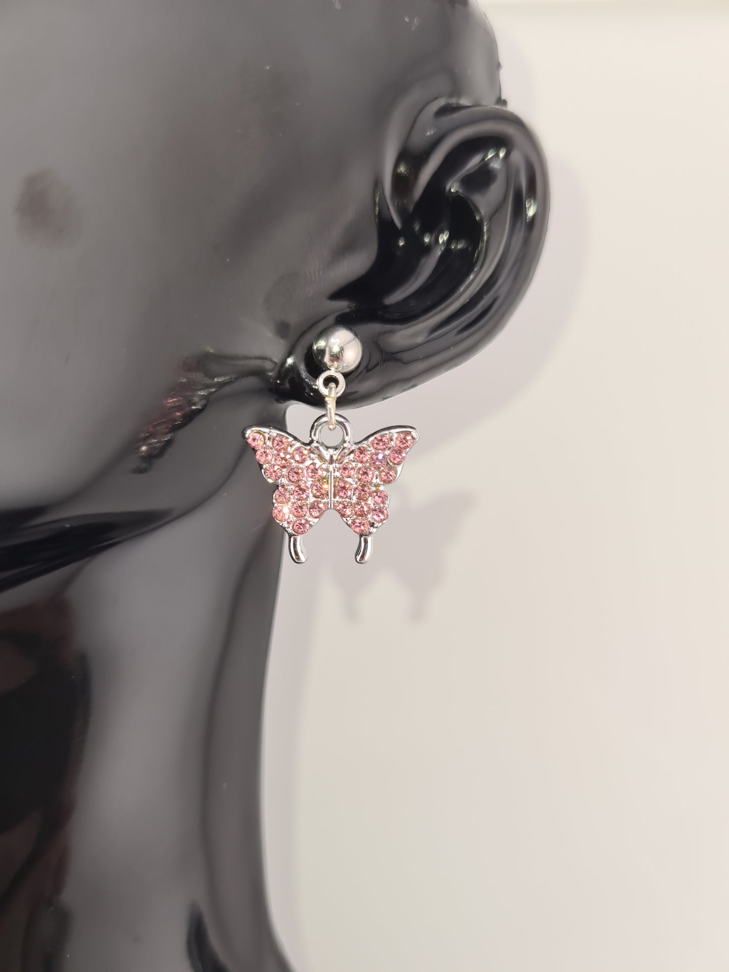 Butterfly, Rhinestone, Mixed Colour, Silver, Studs & Shepherd Hook, Earrings
