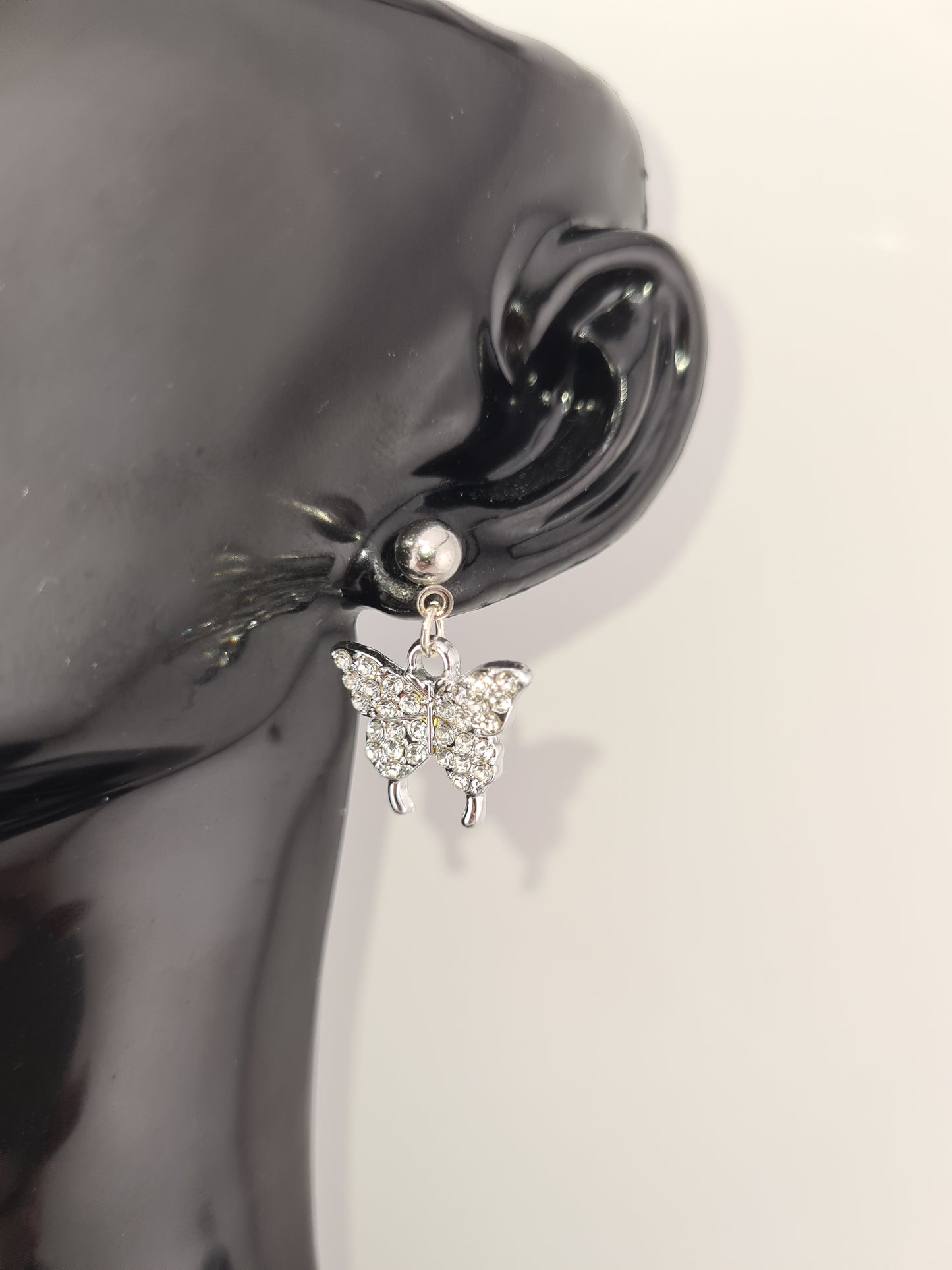 Butterfly, Rhinestone, Mixed Colour, Silver, Studs & Shepherd Hook, Earrings