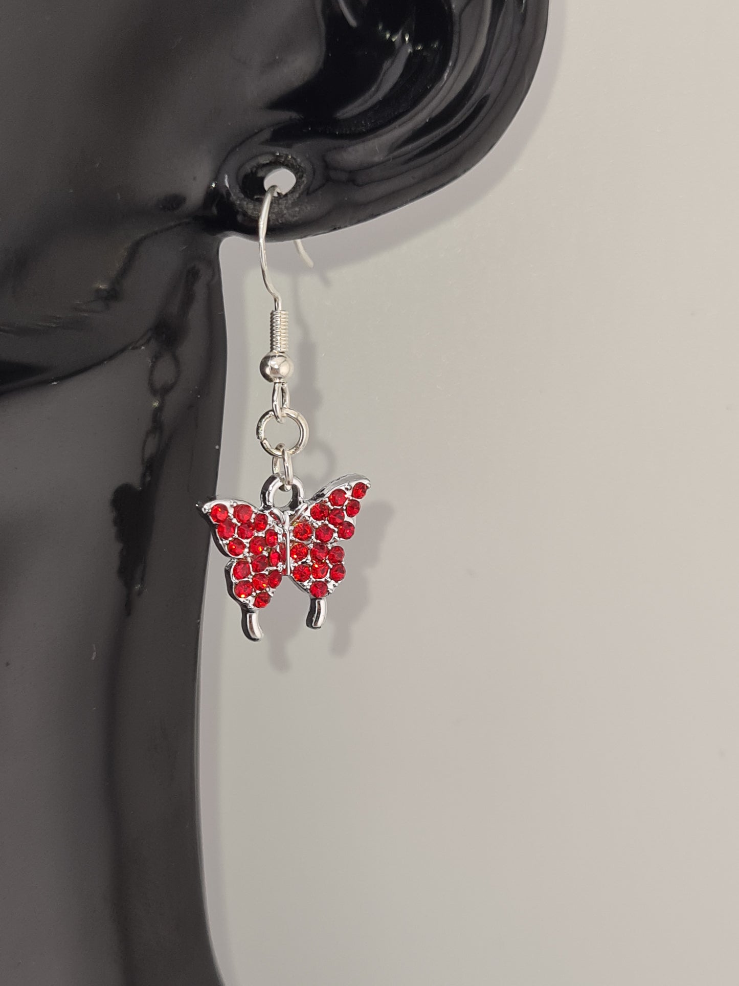 Butterfly, Rhinestone, Mixed Colour, Silver, Studs & Shepherd Hook, Earrings